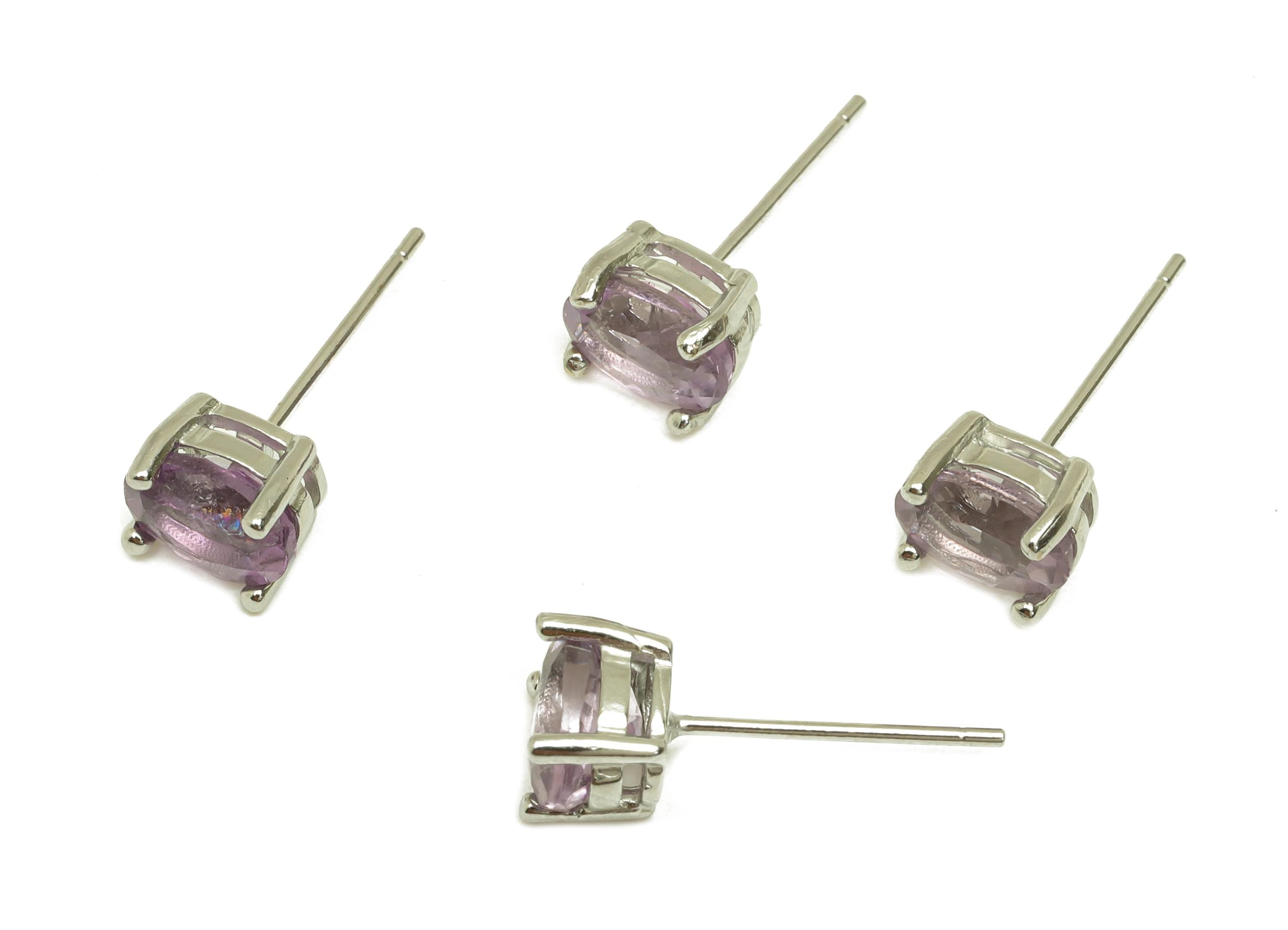 Brass Oval Earring Stud - Brass Geometry Earring Post - Amethyst Earring Post - Brass Stud - Silver Tone Plating - 17.06x5x0.69mm - RGP7253 - DOMEDBAZAAR
