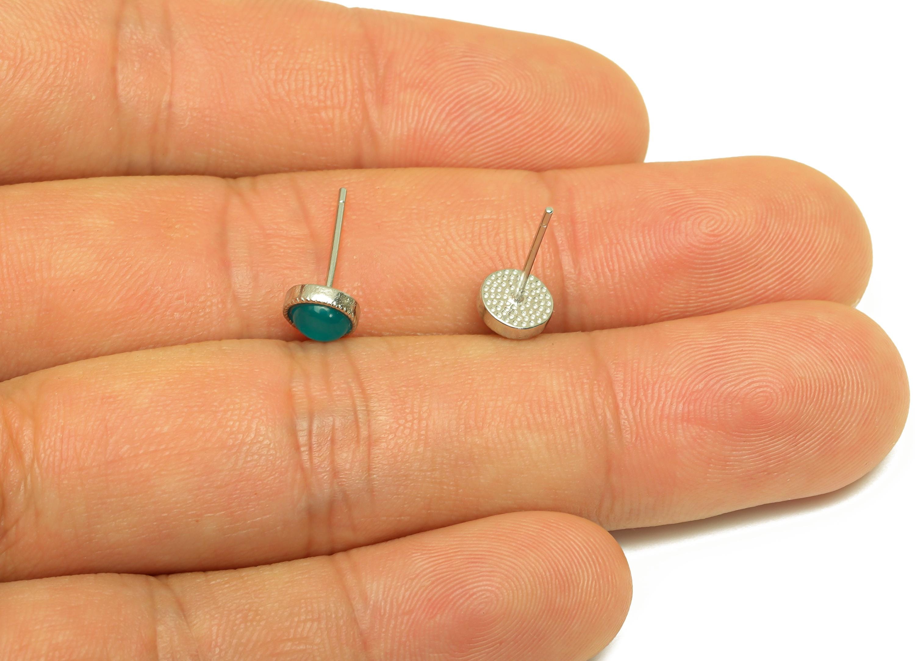 Brass Amazonite Earring Stud - Brass Mini Round Earring Post - Amazonite Earring Post - Brass Stud - Silver Tone Plating - 14x6x1mm -RGP7267 - DOMEDBAZAAR