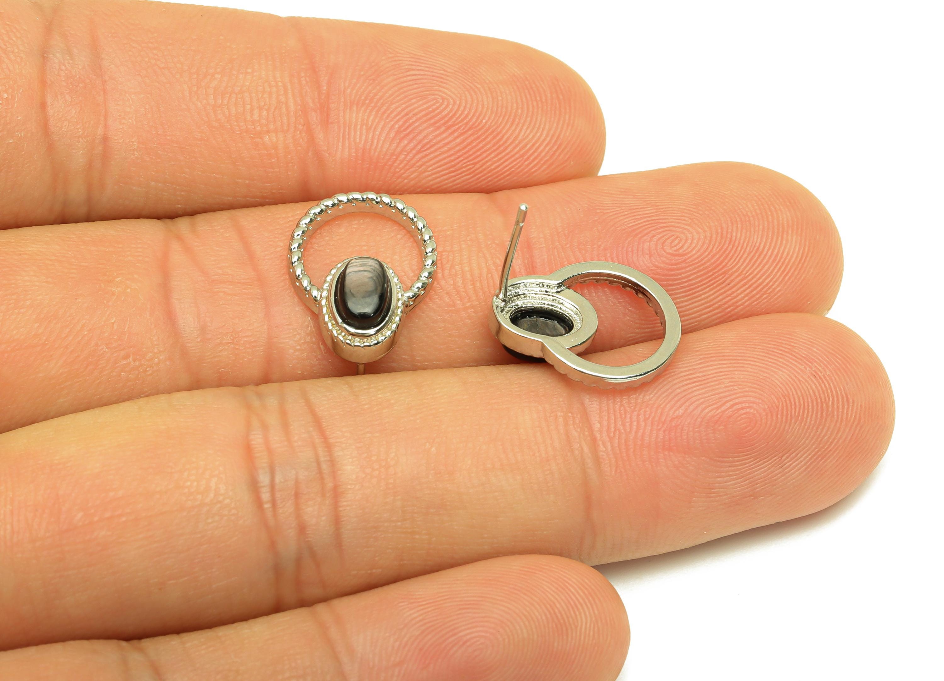 Brass Round Earring Stud - Brass Oval Earring Post - Hyperstheme Earring Post - Brass Stud - Silver Tone Plating - 16.4x11.9x0.6mm - RGP7257 - DOMEDBAZAAR