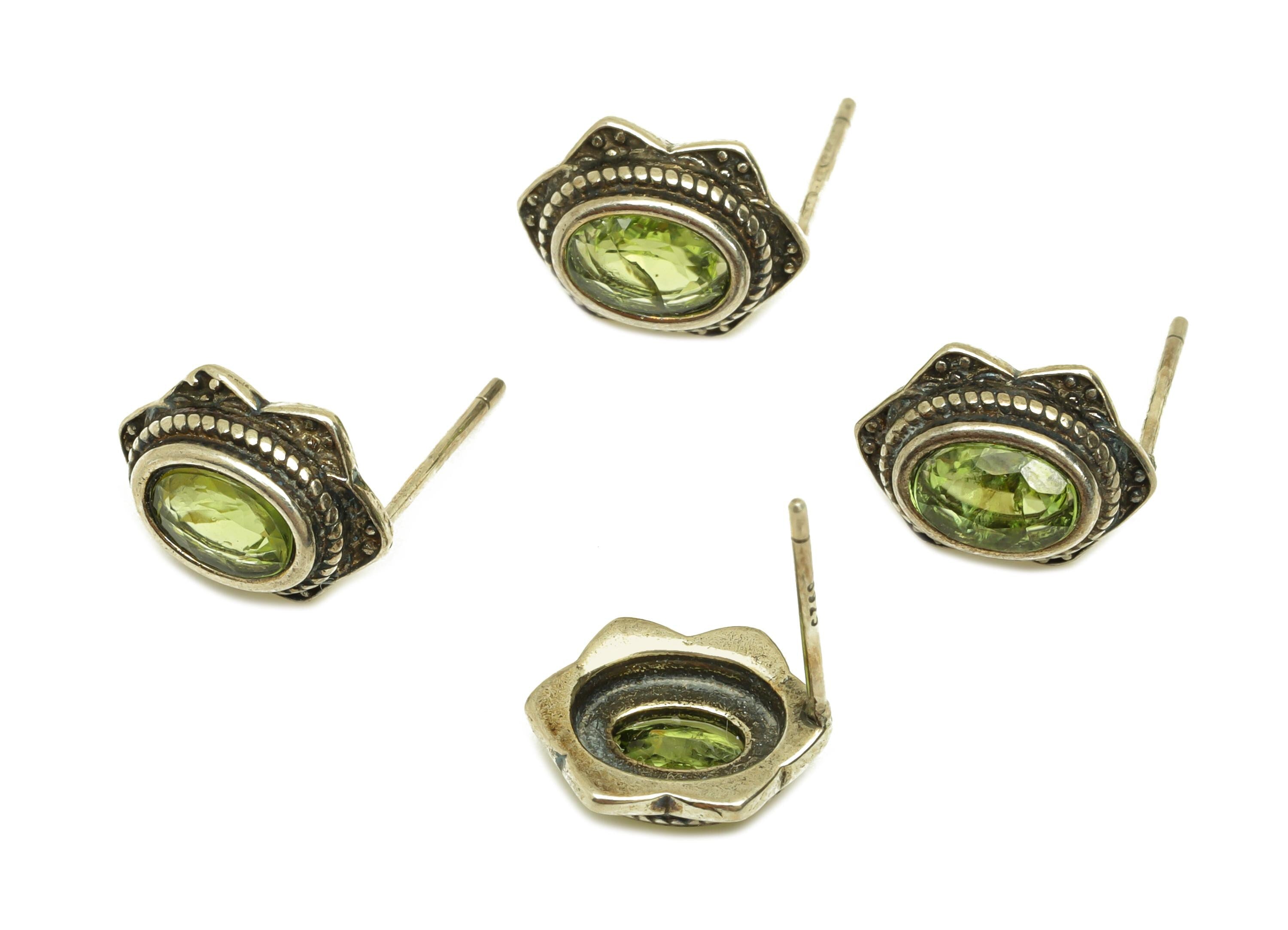 Brass Peridot Earring Stud - Brass Olivine Earring Post - Vintage Earring Post - 925 Silver Tone Plating - 15.35x8.86x0.74mm - RGP7263 - DOMEDBAZAAR