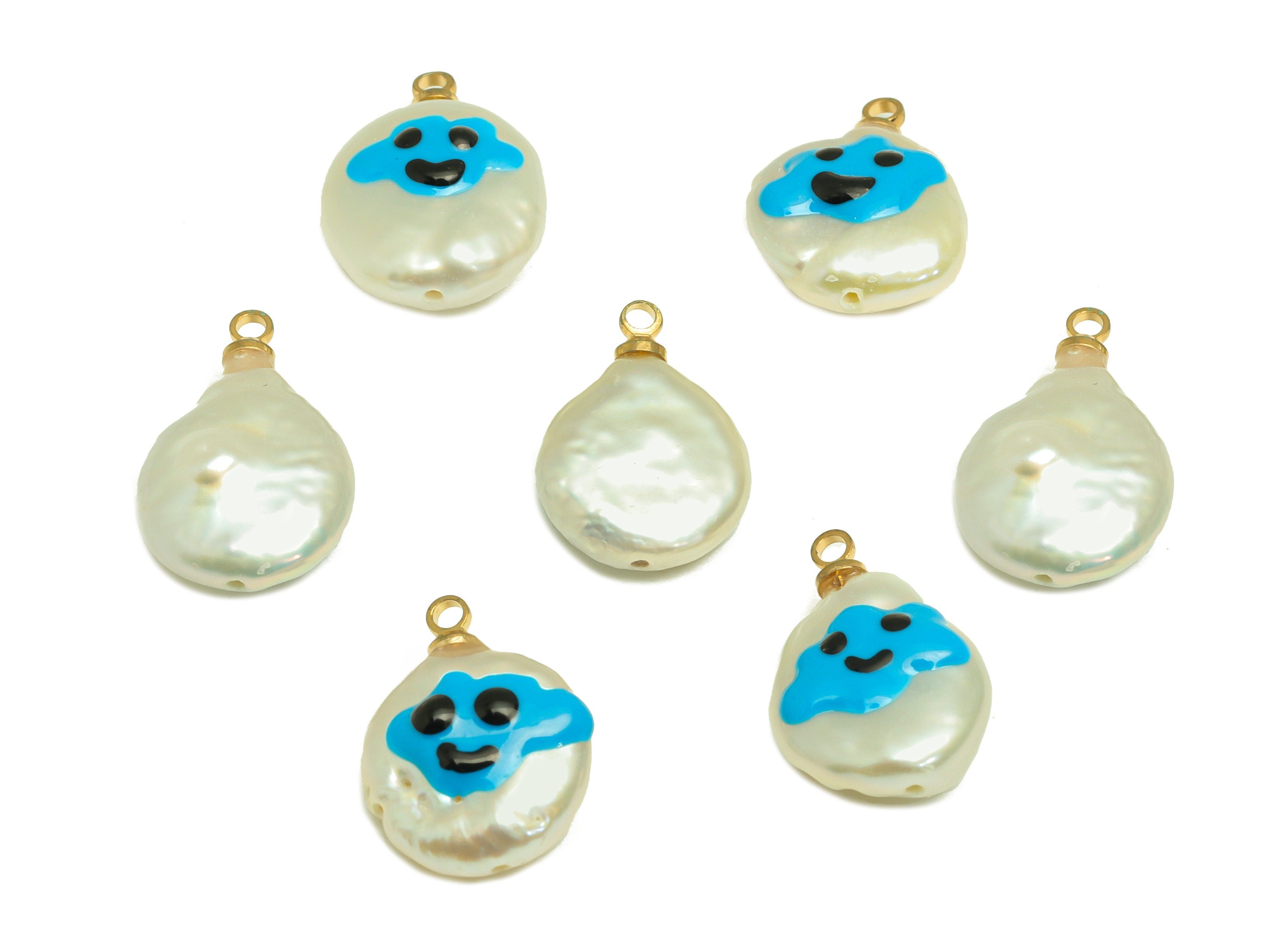 Natural Pearl Charm - Cloud Painted Earring Charm - Cloud Painted Pearl With Loop Charm - Pearl Pendant - DIY Making - 15x11.88x5mm- RGP7047 - DOMEDBAZAAR