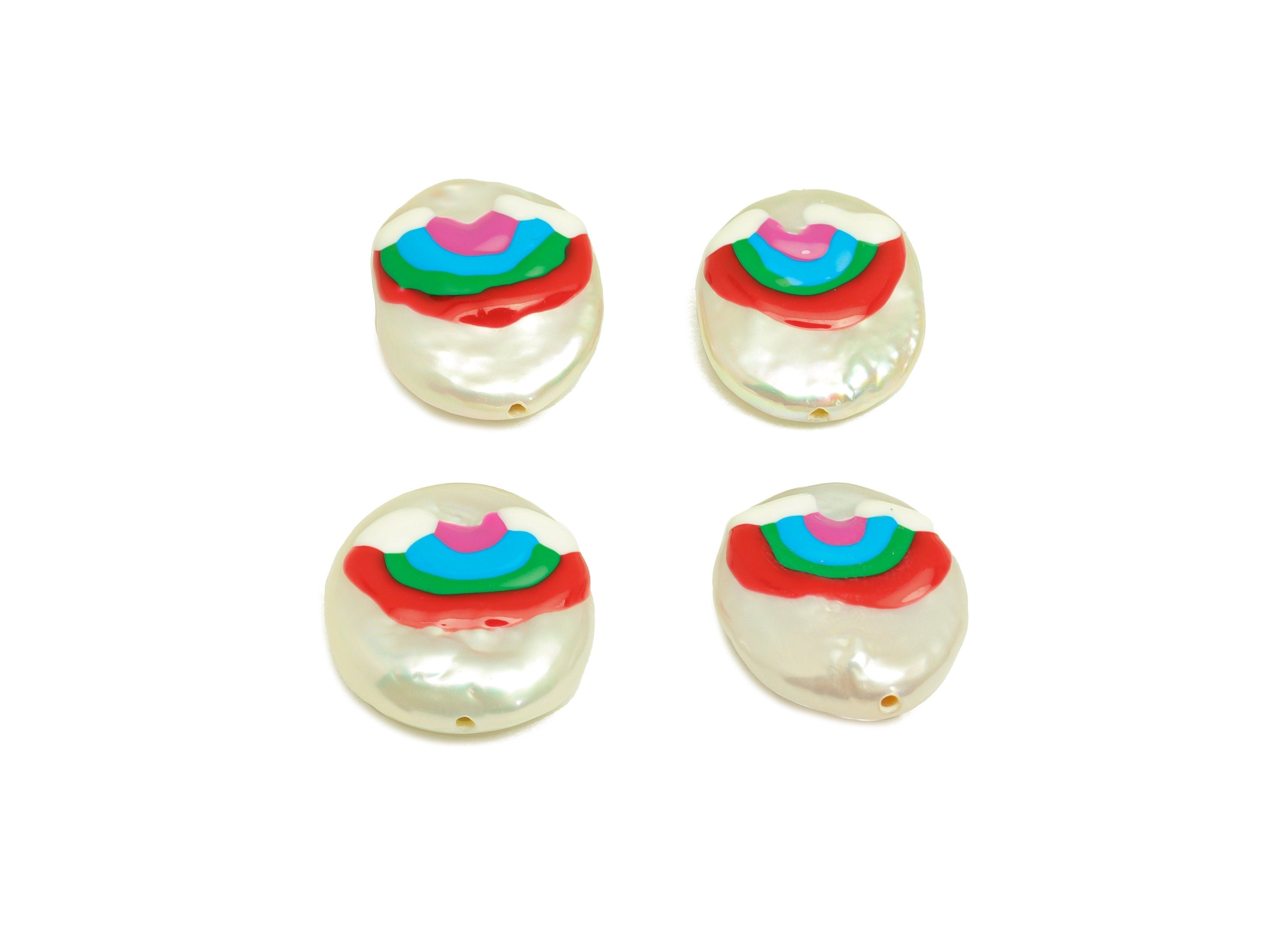 Natural Pearl Beaded - Rainbow Painted Earring Charm - Rainbow Pearl With Loop Charm - Pearl Pendant - DIY Making - 15.51x10x5mm - RGP7049 - DOMEDBAZAAR