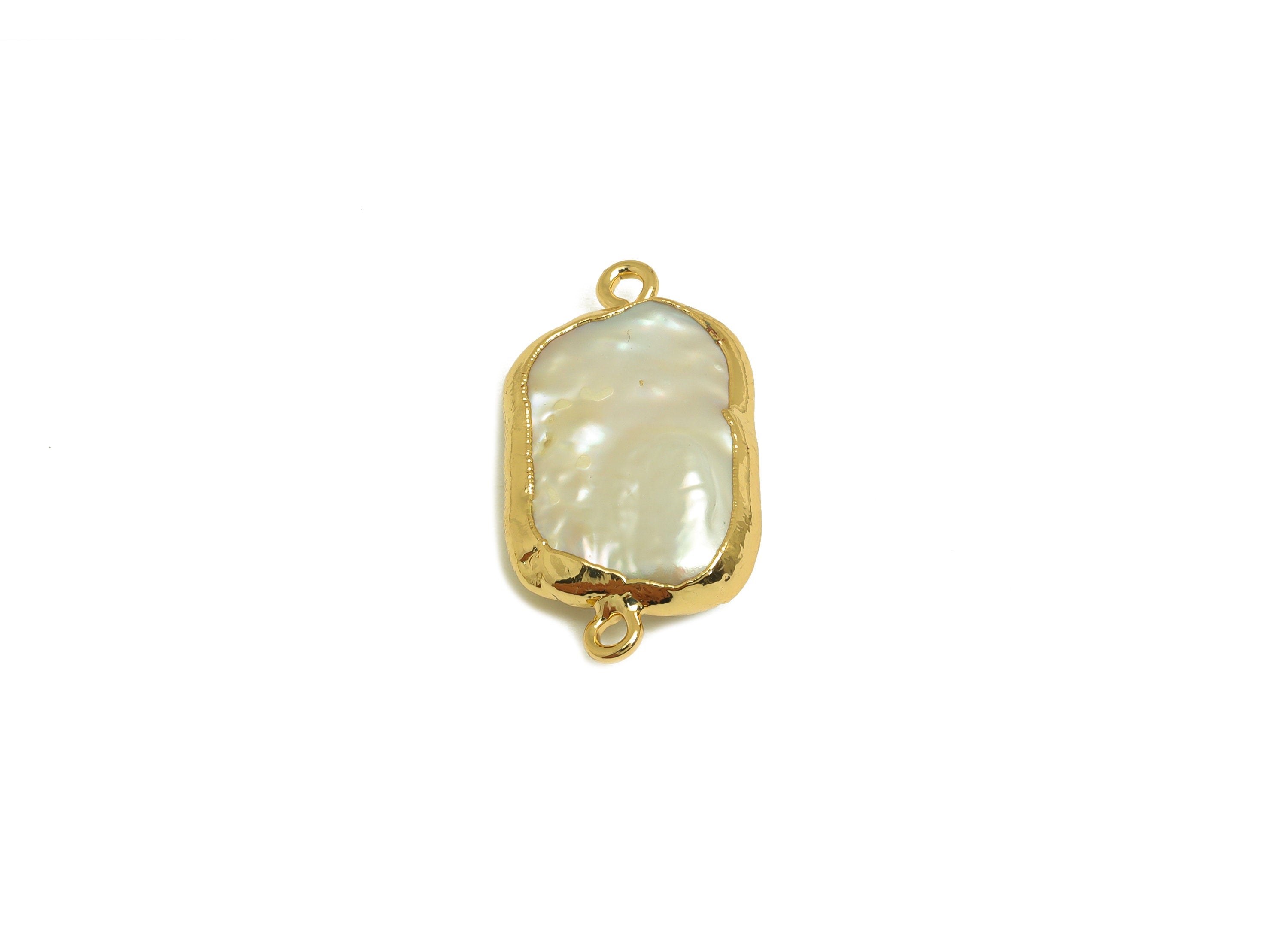 Natural Pearl Connector - White Pearl Earring Charm - Geometry Pearl Connector - DIY Making - Gold Plated - 25.8x14x5mm - RGP7053 - DOMEDBAZAAR