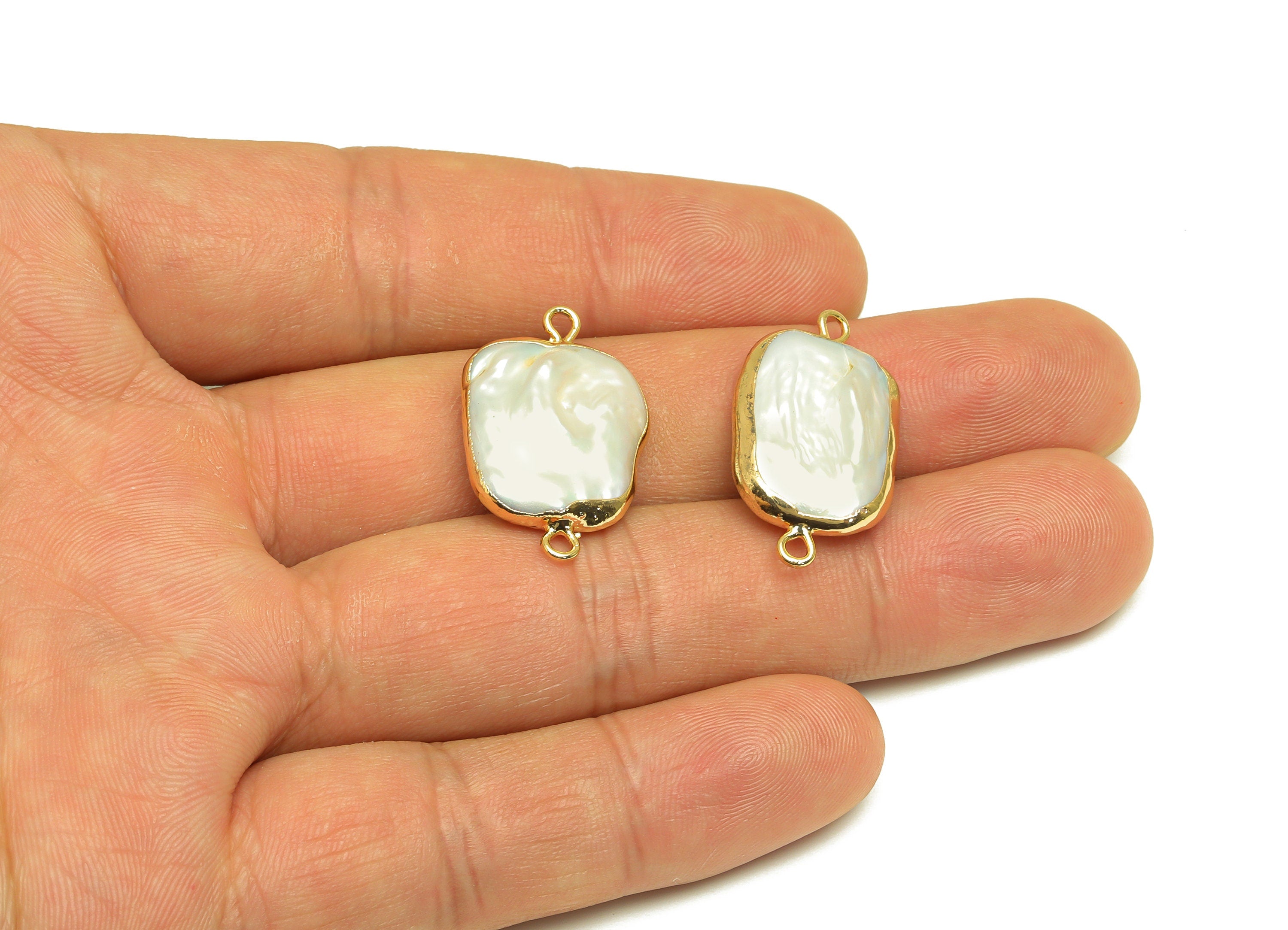 Natural Pearl Connector - White Pearl Earring Charm - Geometry Pearl Connector - DIY Making - Gold Plated - 25.8x14x5mm - RGP7053 - DOMEDBAZAAR