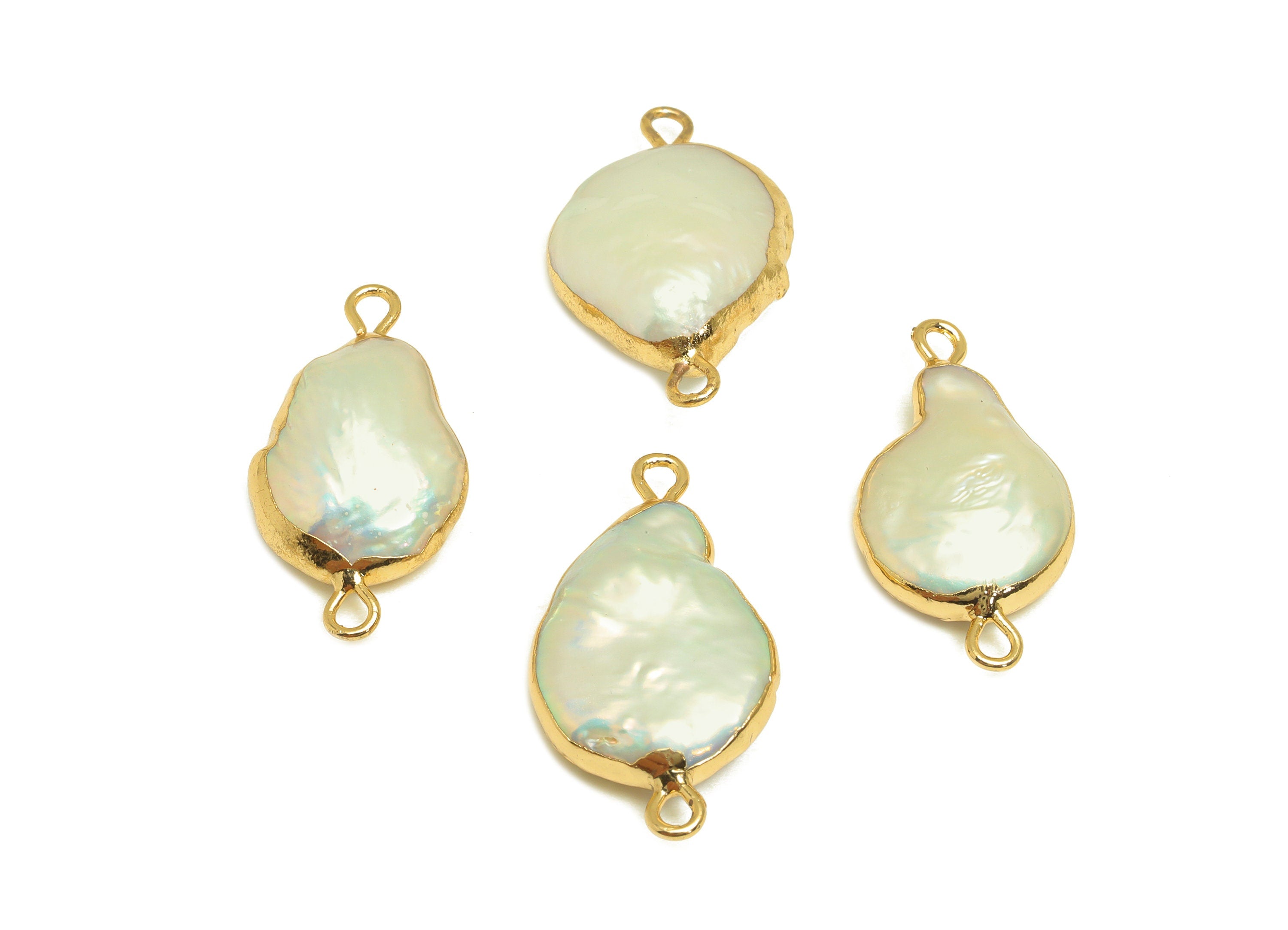 Natural Pearl Connector - White Pearl Earring Charm - Irregular Pearl Connector - DIY Making - Gold Plated - 24x13x7.2mm - RGP7057 - DOMEDBAZAAR