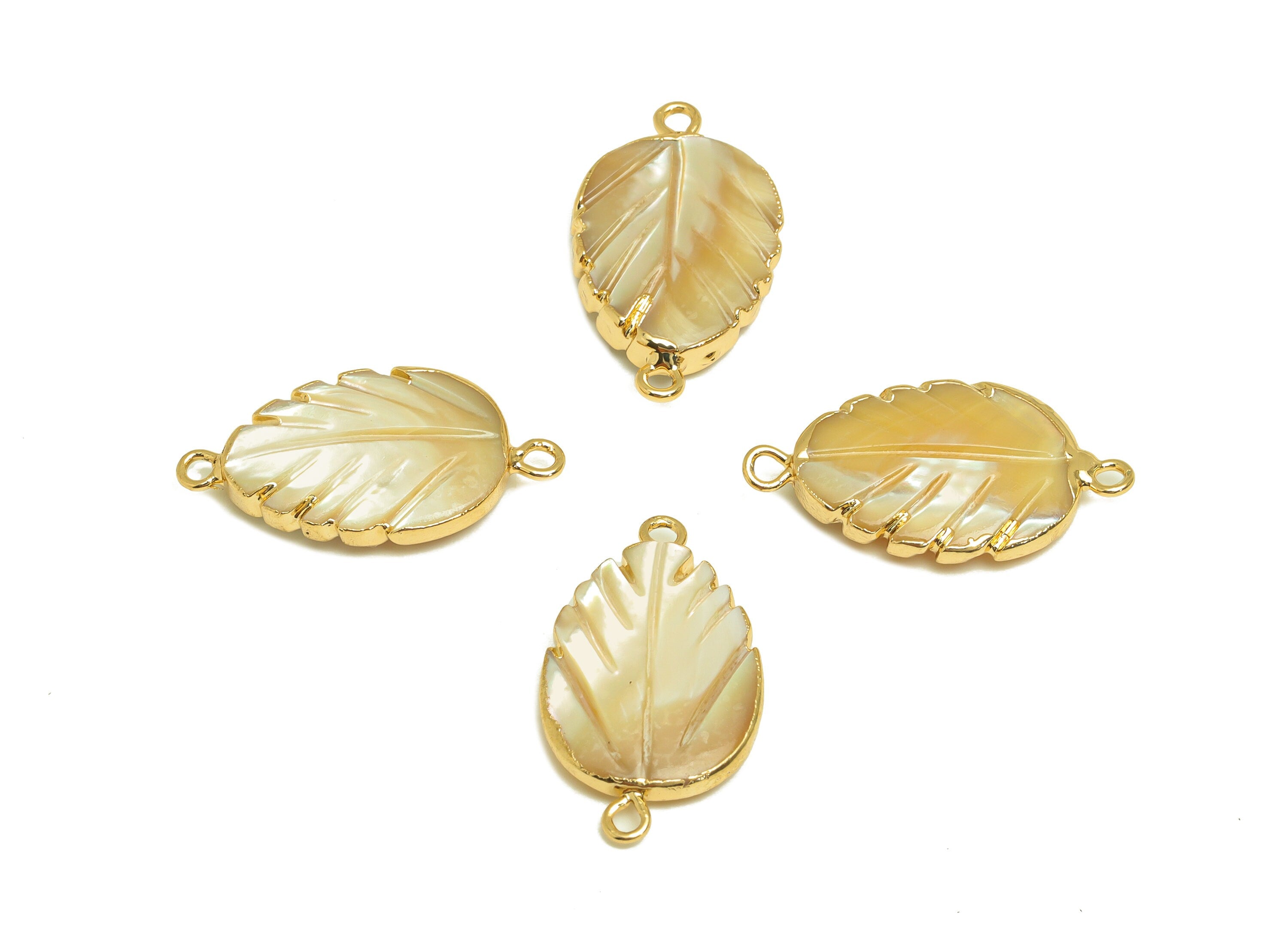 Natural Pearl Connector - Mother Of Pearl Earring Charm - Leaf Pearl Connector - DIY Making - Gold Plated - 27x15x5mm - RGP7051 - DOMEDBAZAAR