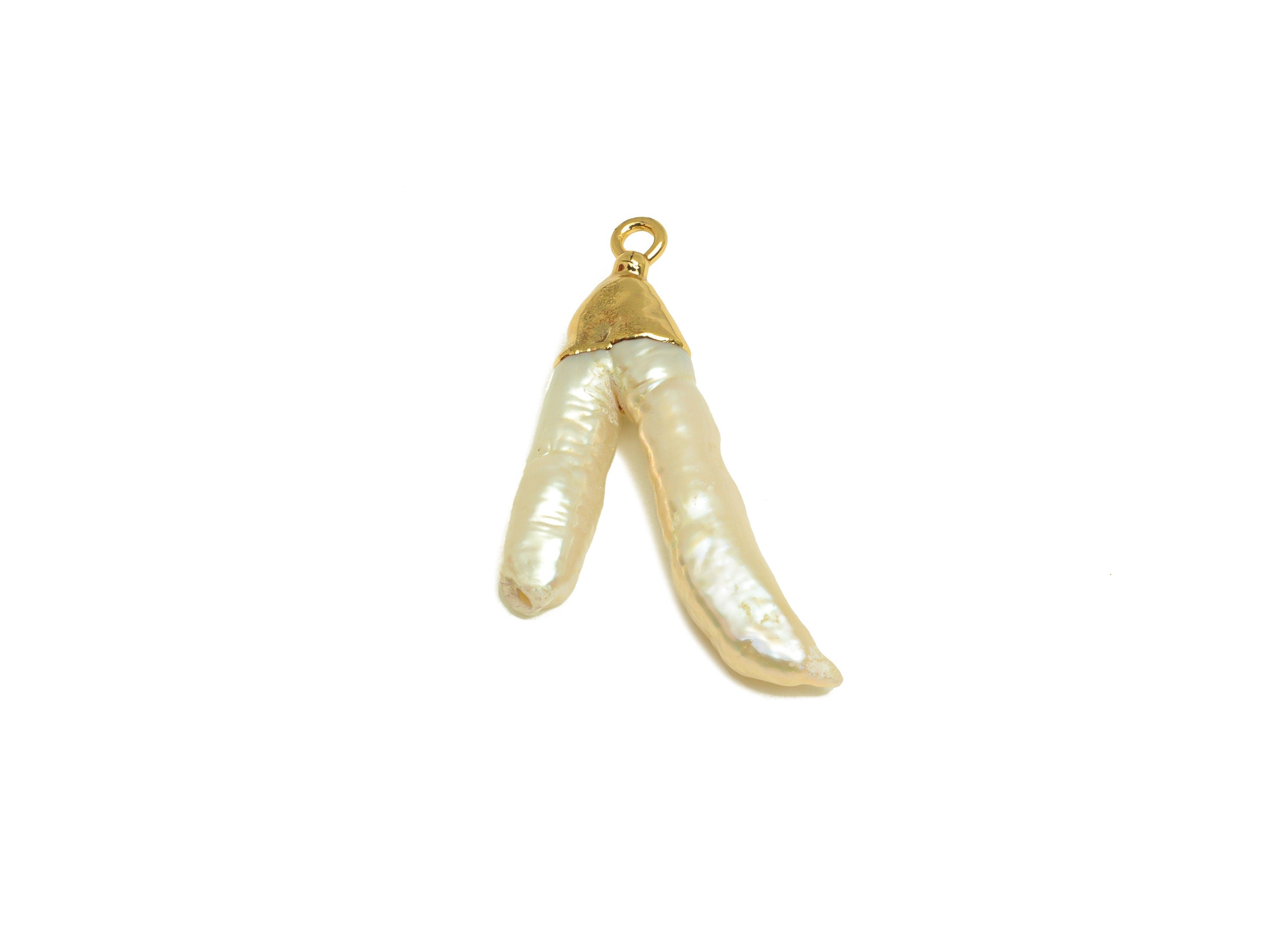 Natural Pearl Charm - Stick Earring Charm - irregular Pearl Charm - DIY Making - Gold Plating - 28.37x15.55x3.92mm - RGP7056 - DOMEDBAZAAR