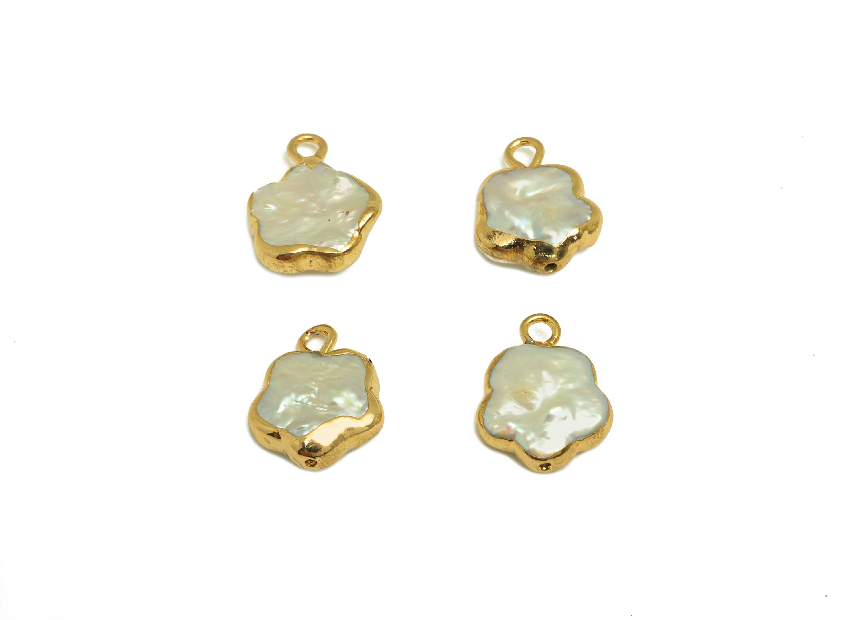 Natural Pearl Charm - Flower Earring Charm - Flower Pearl Charm - DIY Making - Pearl Gold Plating - 14.53x11.2x3.62mm - RGP7058 - DOMEDBAZAAR