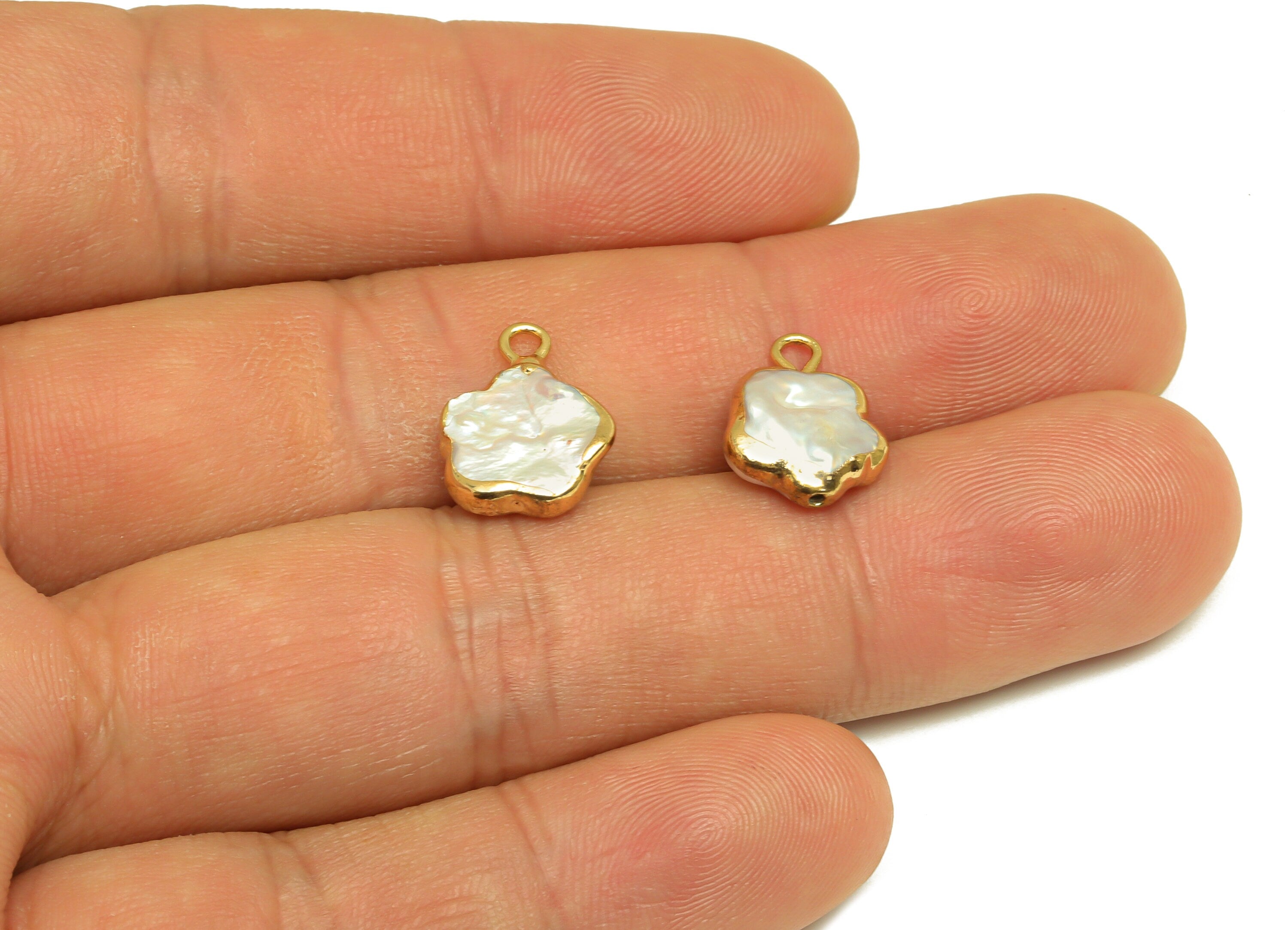 Natural Pearl Charm - Flower Earring Charm - Flower Pearl Charm - DIY Making - Pearl Gold Plating - 14.53x11.2x3.62mm - RGP7058 - DOMEDBAZAAR