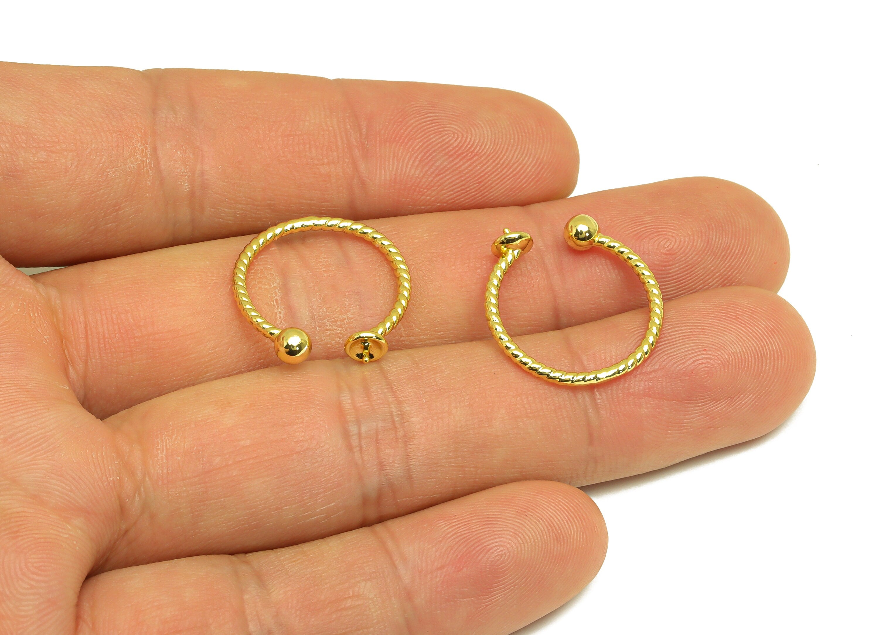 Brass Open Ring - Brass Textured Cable Ring - Brass Rings For Pearl - Bead Adjustable Ring - 18K Real Gold Plating - 19.93x4x1mm - RGP7029 - DOMEDBAZAAR