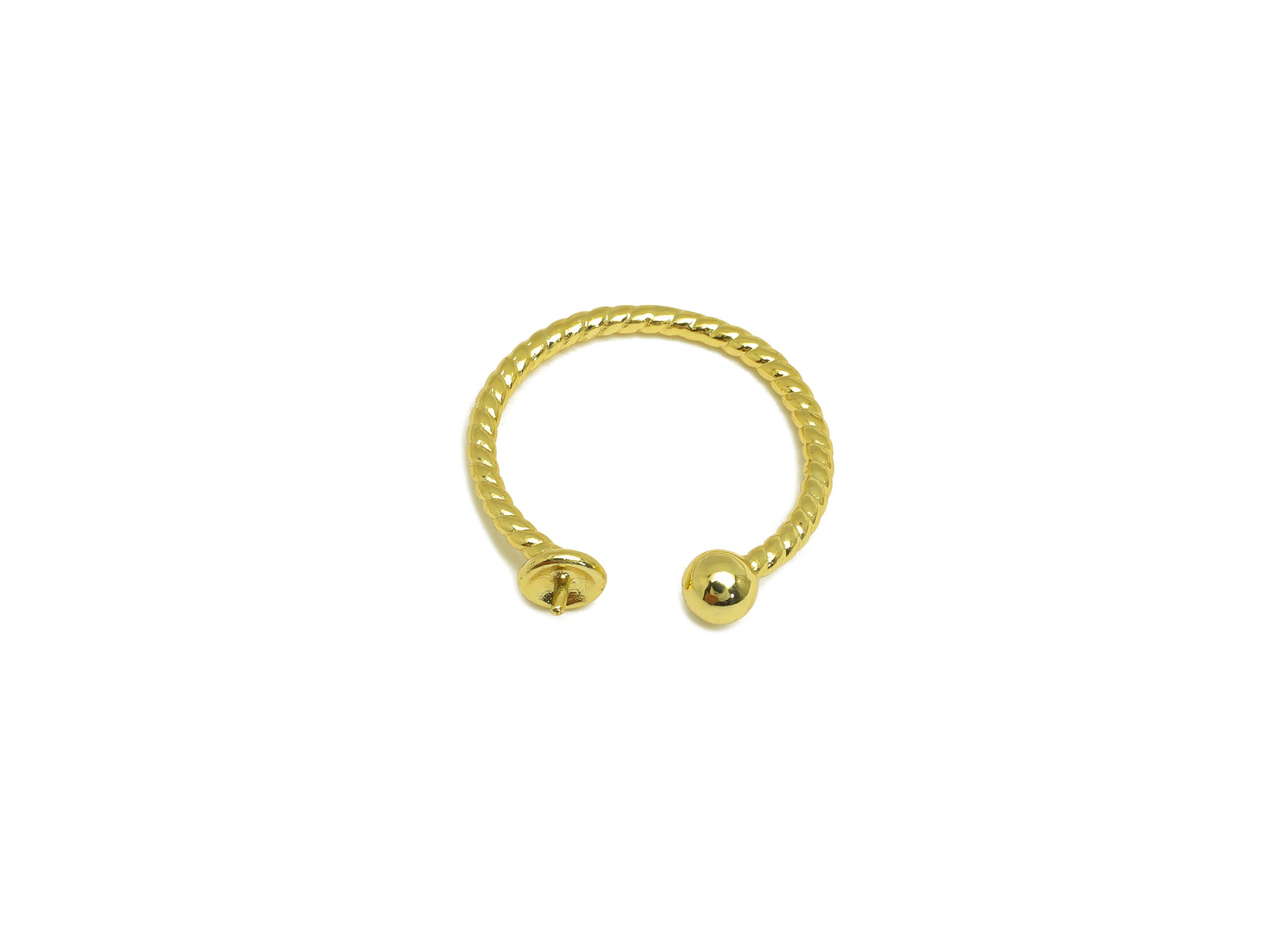 Brass Open Ring - Brass Textured Cable Ring - Brass Rings For Pearl - Bead Adjustable Ring - 18K Real Gold Plating - 19.93x4x1mm - RGP7029 - DOMEDBAZAAR