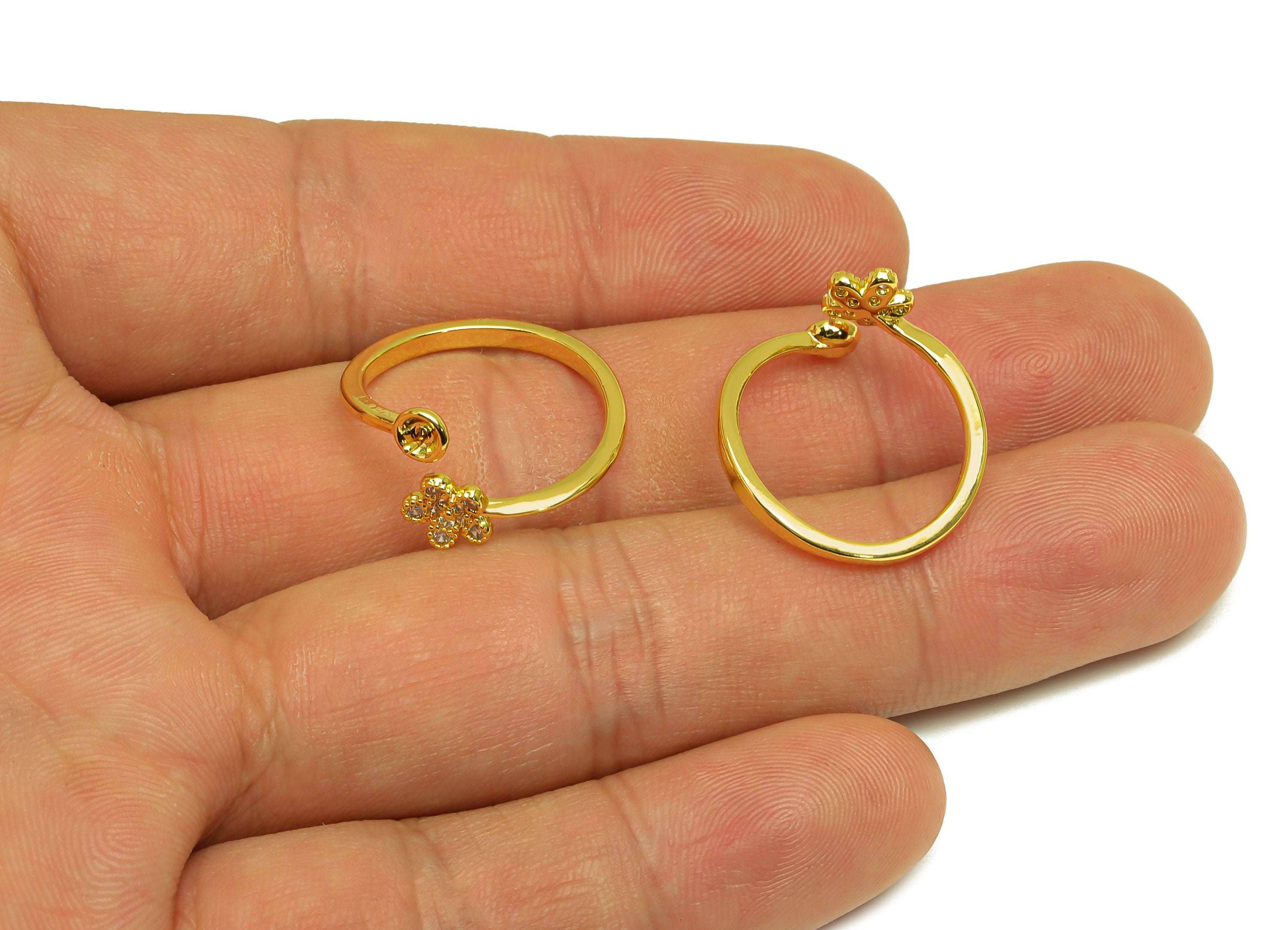 Brass CZ Open Ring - Brass Flower Ring - Brass Rings For Pearl - Cubic Zircon Adjustable Ring - 18K Real Gold Plating - 20x10x2mm - RGP7027 - DOMEDBAZAAR