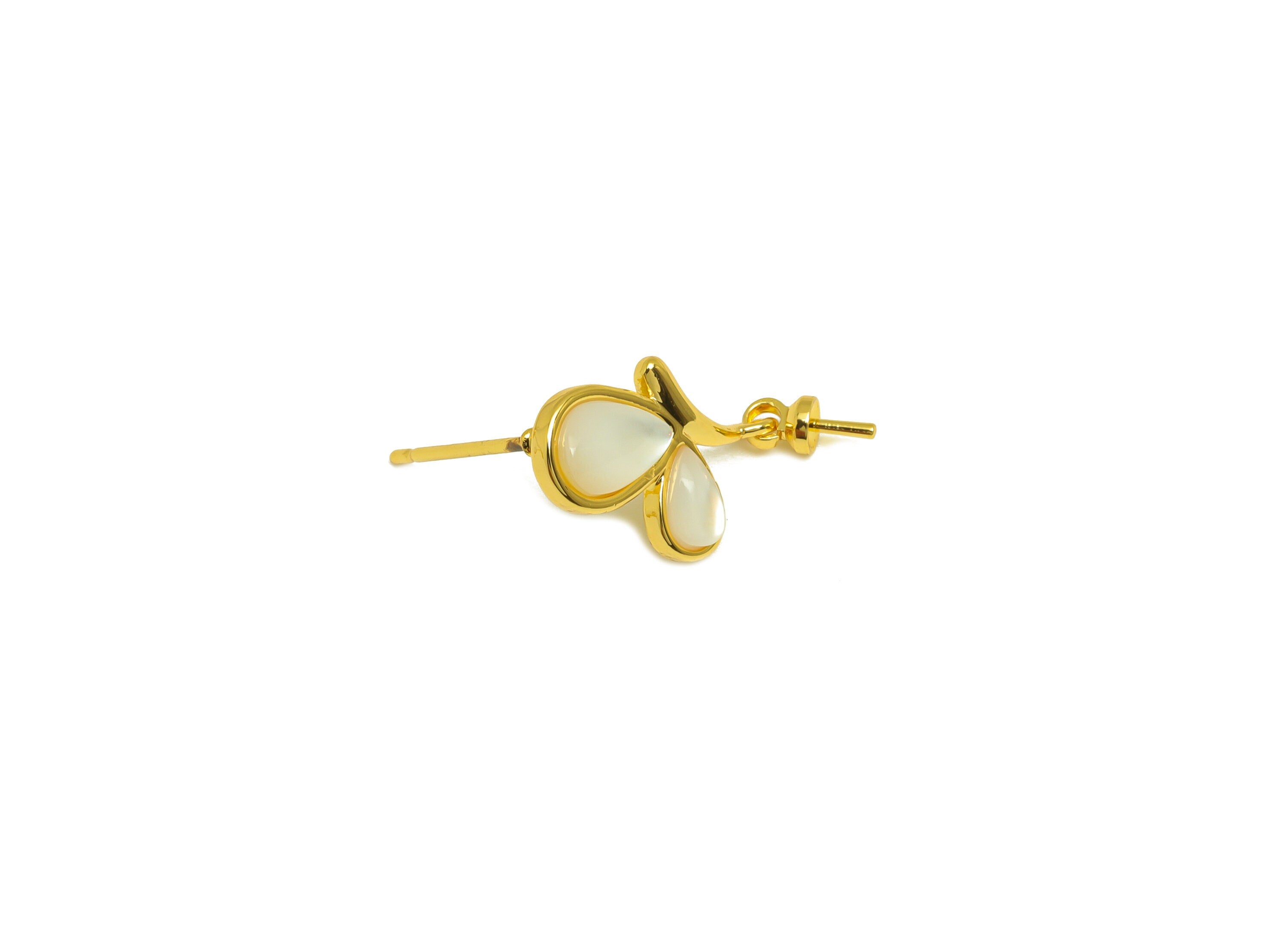 Brass Butterfly Earring Stud - Brass Earring Post For Pearl - Animal Earring Post - Pearl Setting - 18K Real Gold Plating - 18x8x1mm-RGP7037 - DOMEDBAZAAR