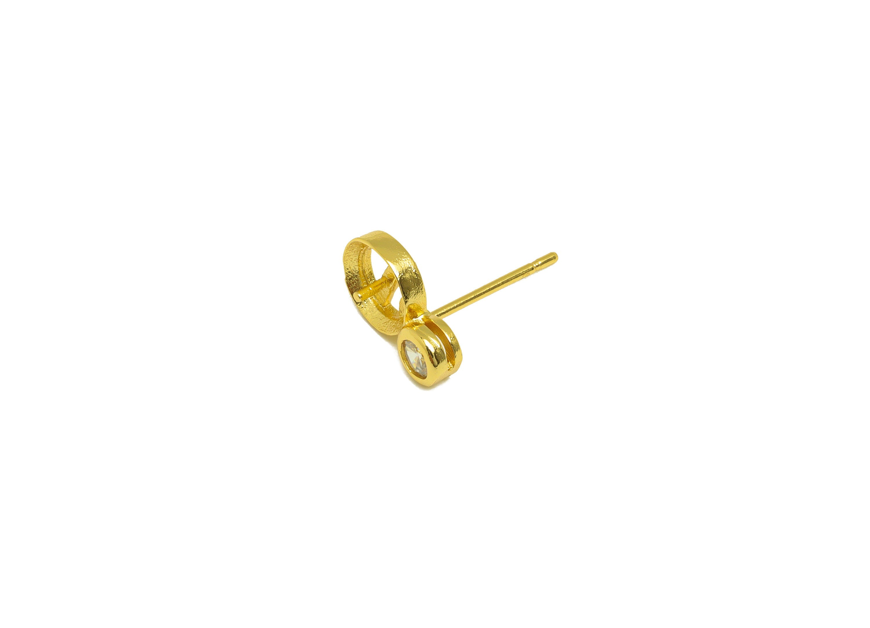 Brass Earring Stud - Brass Cubic Zircon Post For Peal - Round Earring Post - Pearl Setting - 18K Real Gold Plating - 11x6x0.8mm - RGP7038 - DOMEDBAZAAR