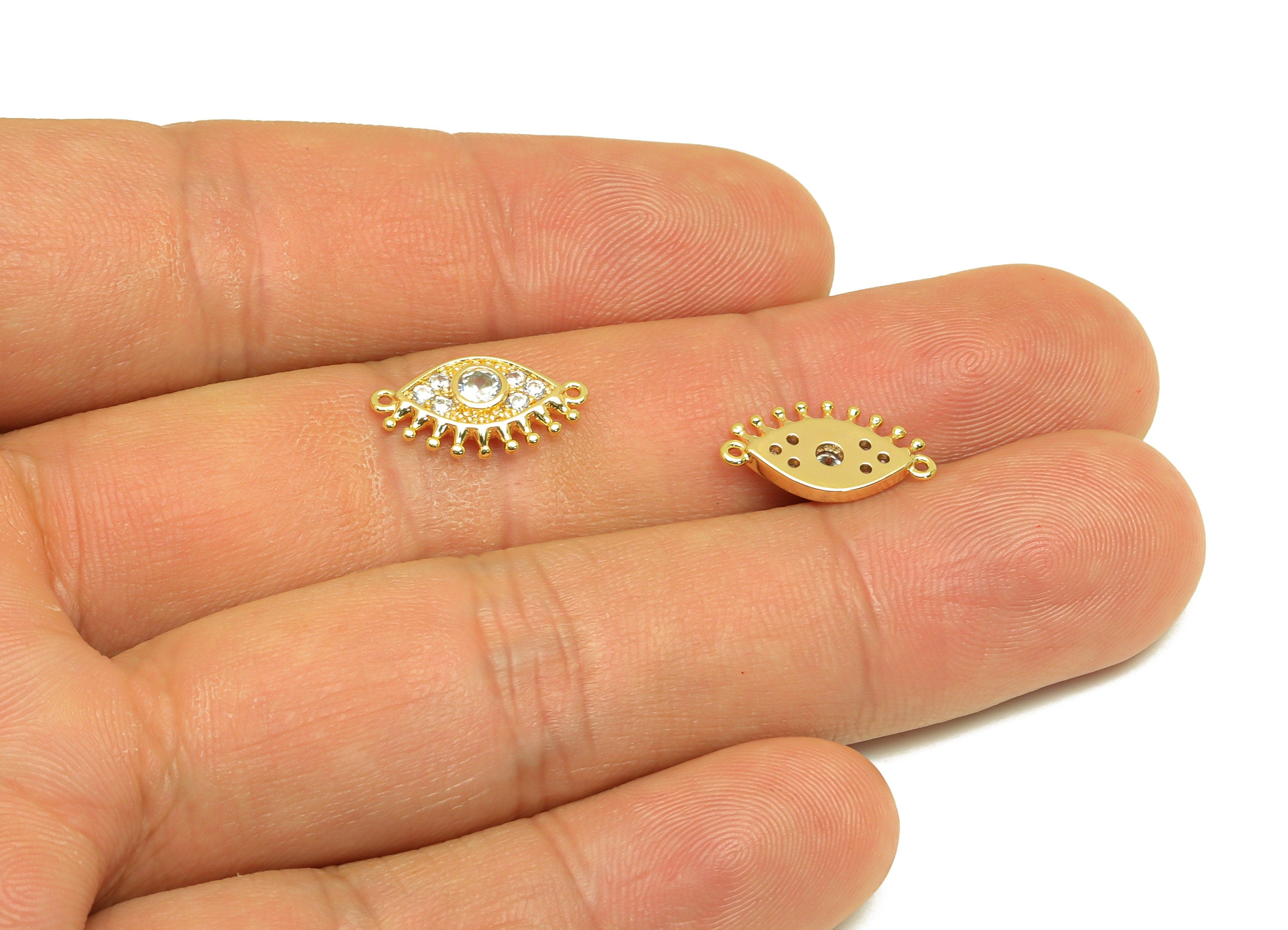 Brass CZ Eye Connector - Brass Eye Cubic Zircon Charm - Brass Eyelash Earring Charms - 18K Real Gold Plating - 14.91x8.25x2mm - RGP7059 - DOMEDBAZAAR