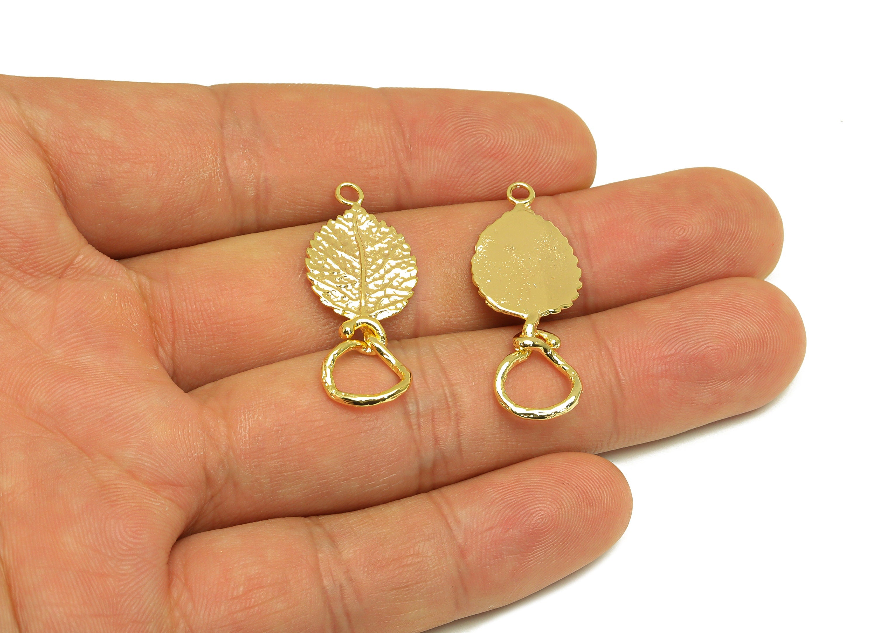 Brass Leaf Earring Charm - Brass Textured Leaf Earring Charm - Brass Leaf Knot Earring Charm - 18K Real Gold Plating - 33x13x1.8mm - RGP7071 - DOMEDBAZAAR