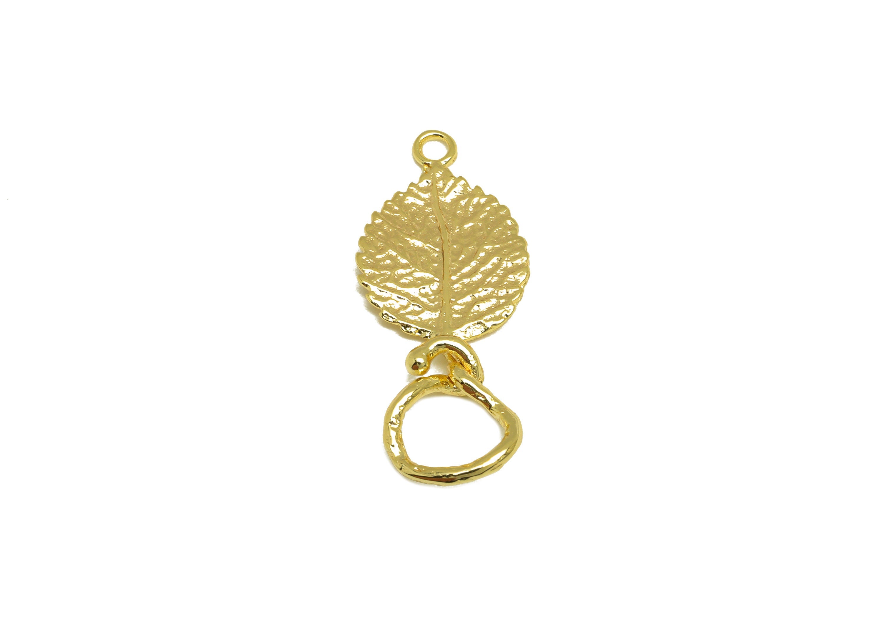 Brass Leaf Earring Charm - Brass Textured Leaf Earring Charm - Brass Leaf Knot Earring Charm - 18K Real Gold Plating - 33x13x1.8mm - RGP7071 - DOMEDBAZAAR