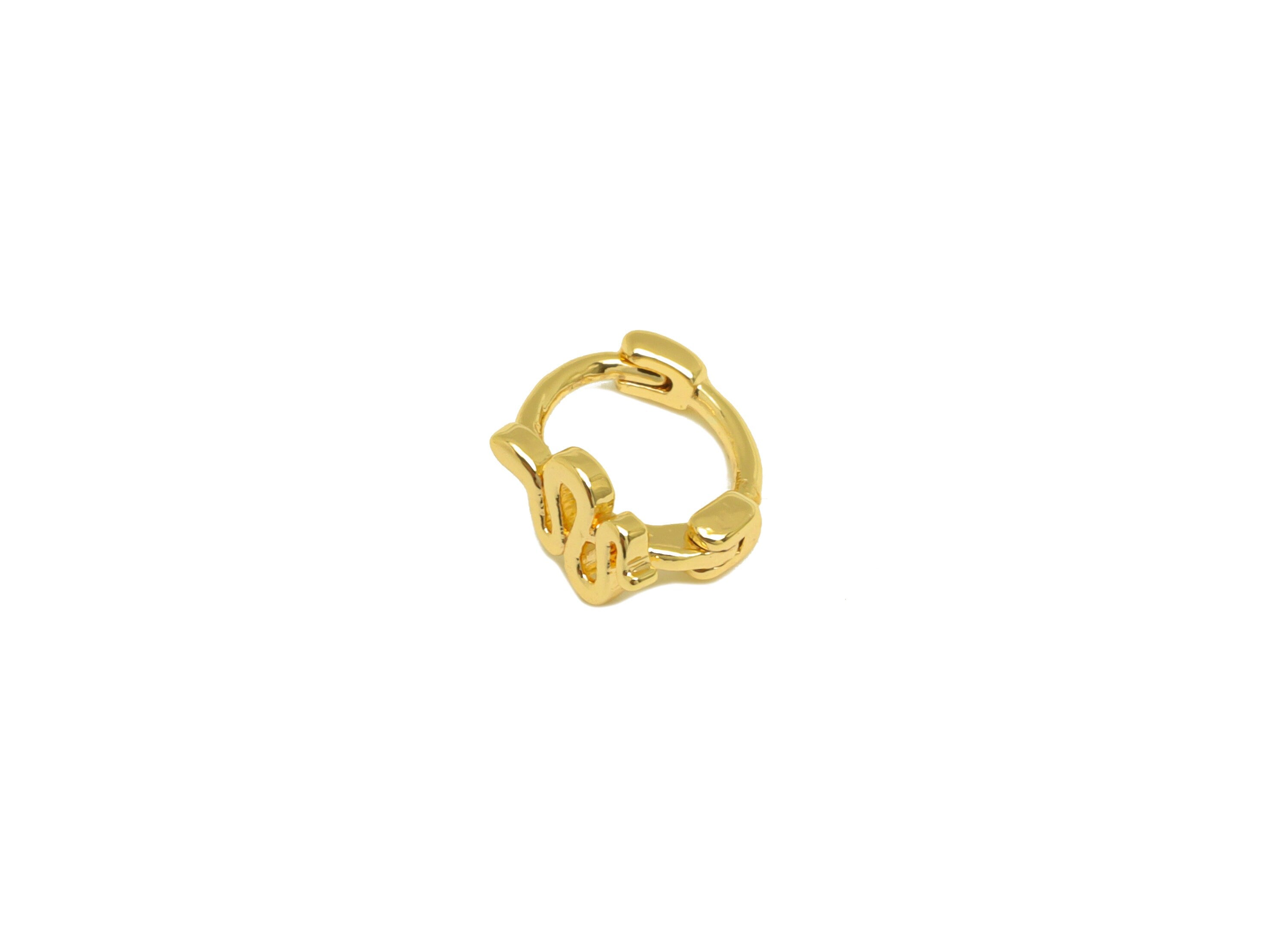 Brass Snake Hoop Earring - Brass Mini Hoop Earring - Brass Snake Huggie Hoop Earring - 18K Real Gold Plating - 8.09x8.07x0.77mm - RGP7060 - DOMEDBAZAAR