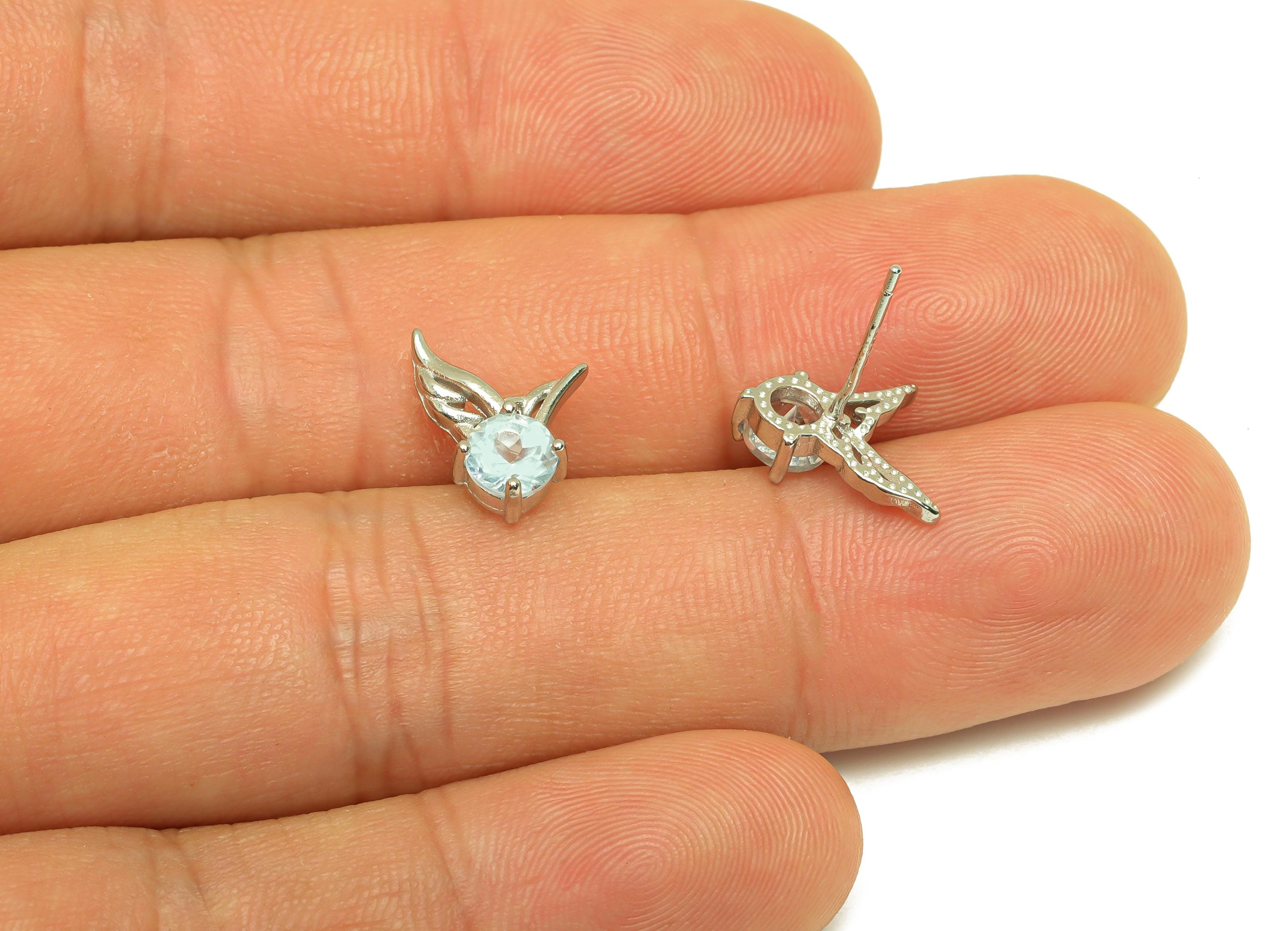 Brass Topaz Earring Stud - Brass Wing Earring Post - Topaz Earring Post - 925 Silver Stud - Silver Tone Plating - 14.76x9x0.68mm - RGP7271 - DOMEDBAZAAR