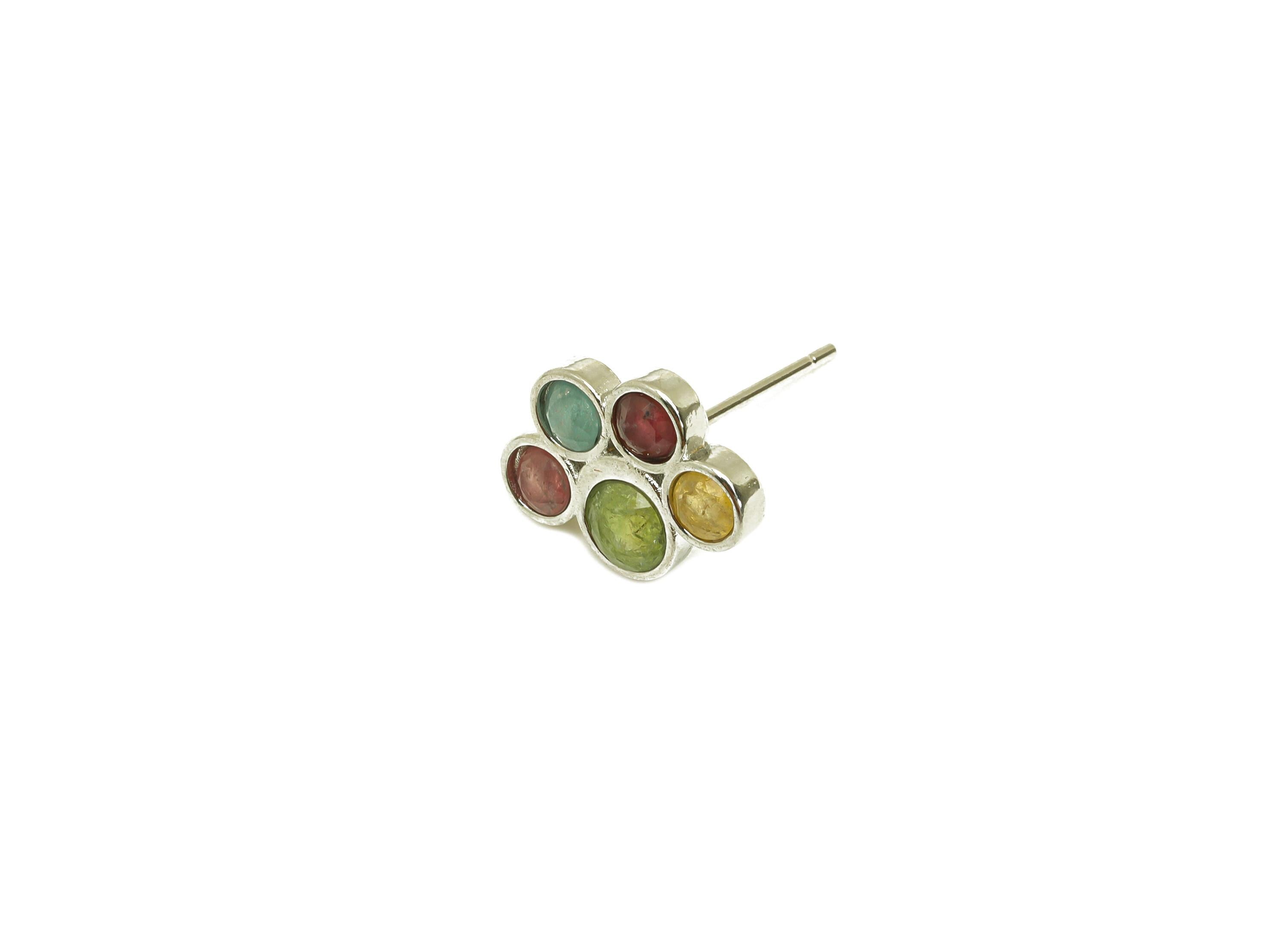 Brass Tourmaline Earring Stud - Brass Faceted Earring Post - Rainbow Earring Post - Brass Stud - Silver Tone Plating - 14x12x0.6mm - RGP7277 - DOMEDBAZAAR