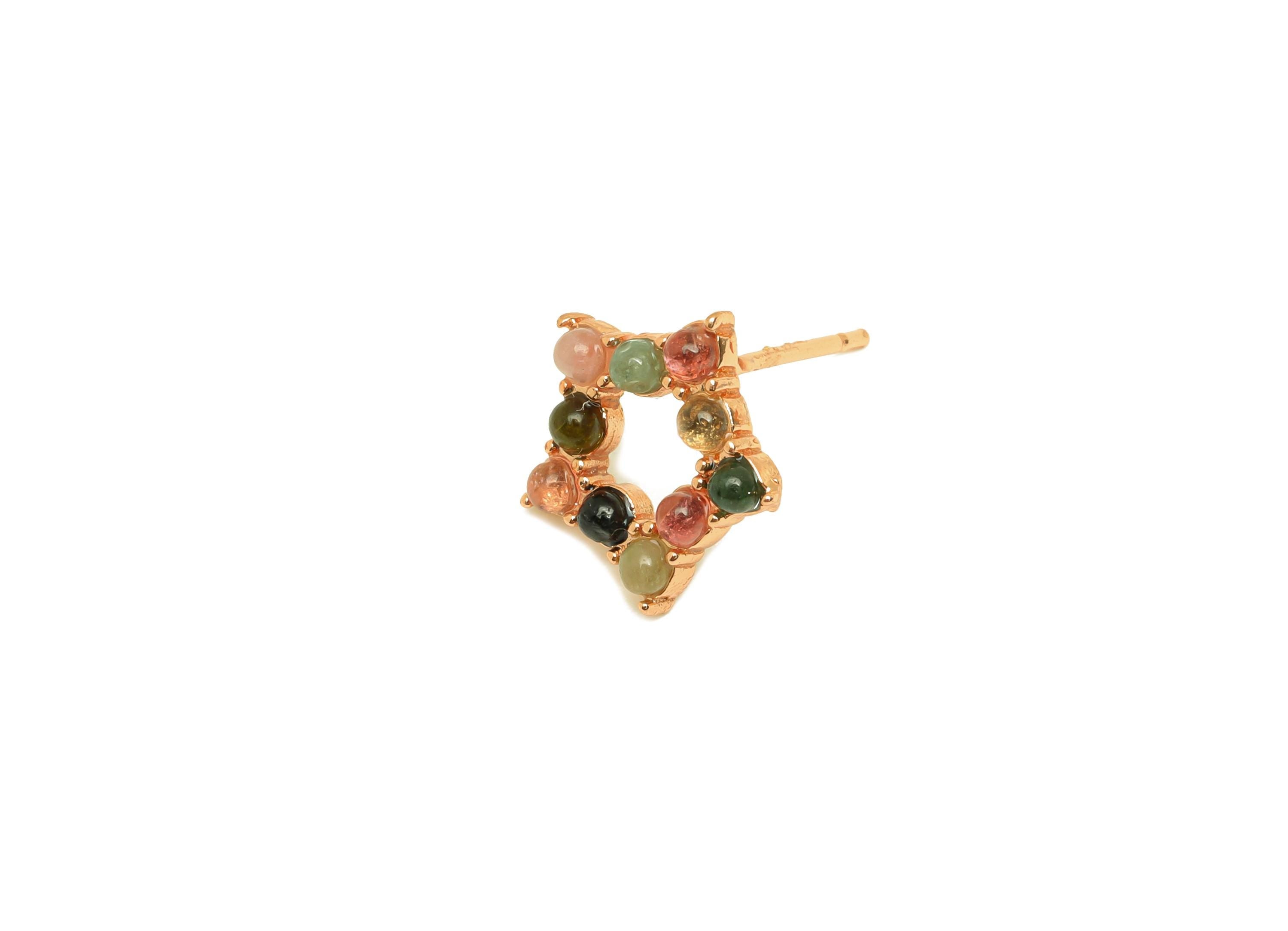 Brass Tourmaline Earring Stud - Brass Star Earring Post - Rainbow Earring Post - Brass Stud - Rose Gold Tone Plating - 14x12x0.9mm - RGP7280 - DOMEDBAZAAR