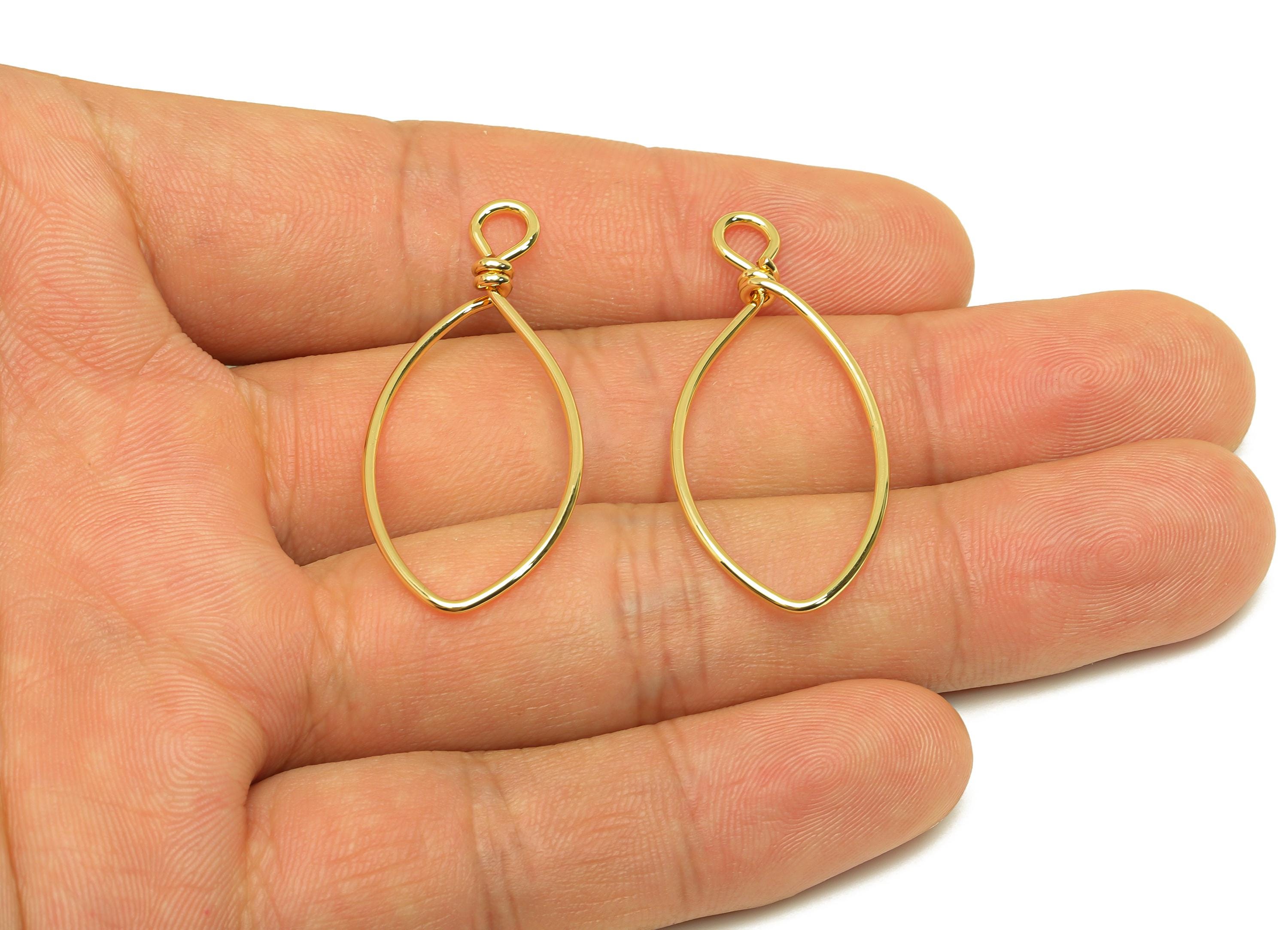 Brass Wire Marquise Earring Charm - Brass Wire Earring Charm - Geometry Wire Earring Pendant - 18K Real Gold Plated - 39x17x0.88mm - RGP7301 - DOMEDBAZAAR