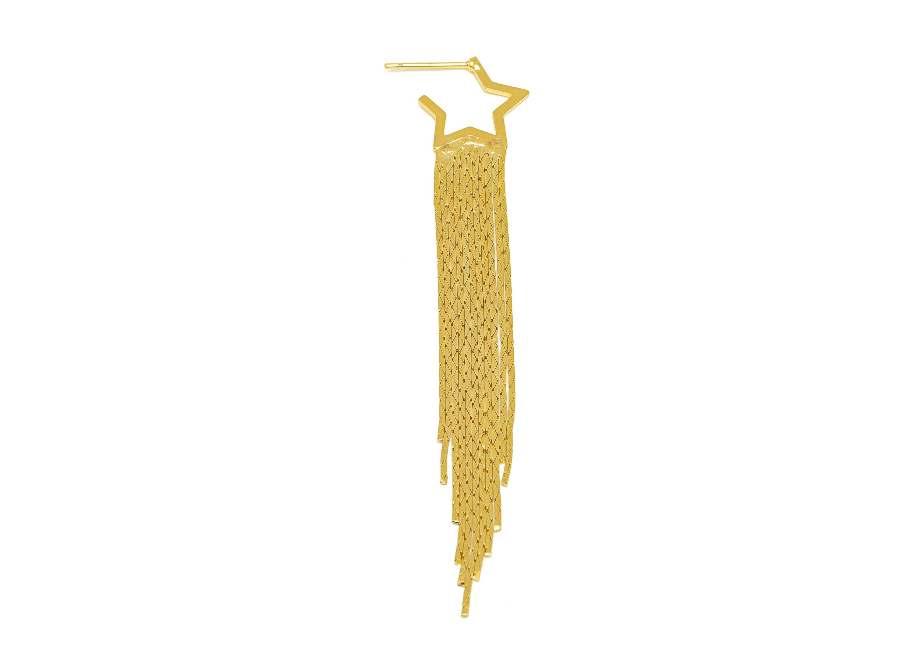 Brass Star Tassel Earring Stud - Open Star Tassel Wire Earring Post - Wire Tassel Earring Post - 18K Real Gold Plated - 80x14x0.7mm -RGP7314 - DOMEDBAZAAR