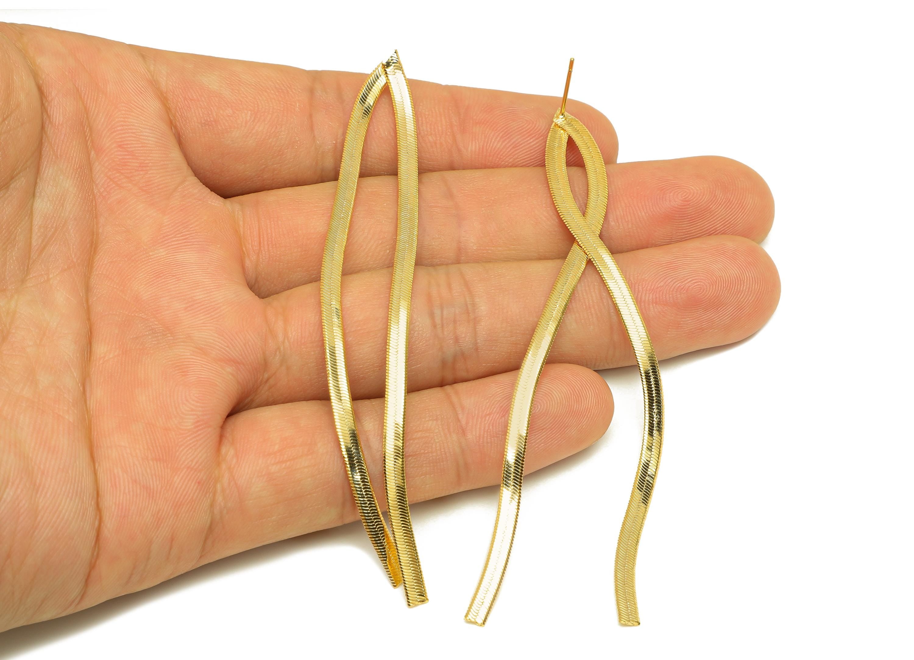 Brass Tassel Earring Stud - Snake Chain Tassel Earring Post - Wire Tassel Earring Post - 18K Real Gold Plated - 90.8x8.2x0.58mm -RGP7313 - DOMEDBAZAAR