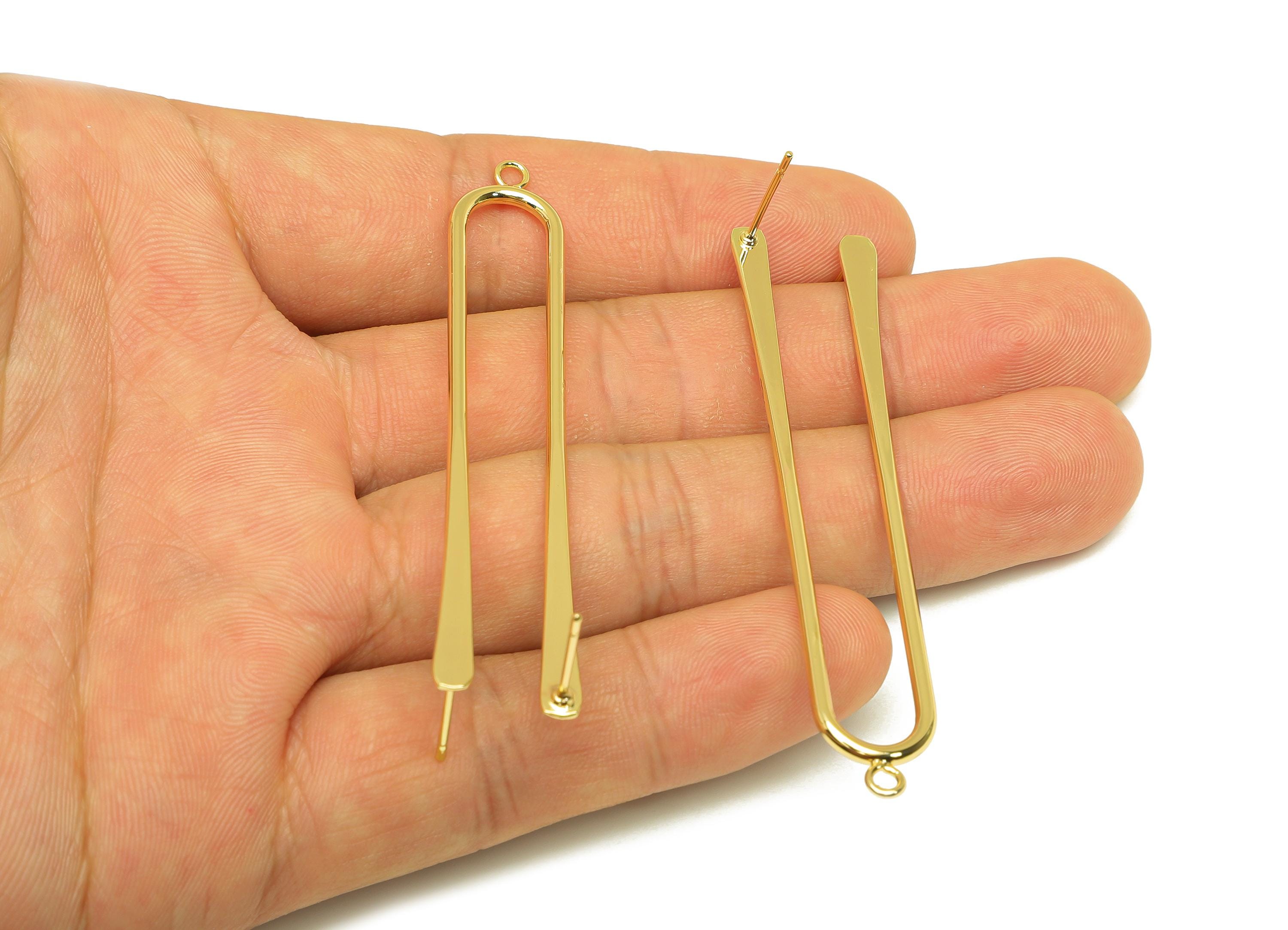 Brass Oval Rectangle Earring Stud - Brass Hammered Earring Post - Geometry Earring Post - 18K Real Gold Plated - 66.1x12x1.72mm - RGP7300 - DOMEDBAZAAR