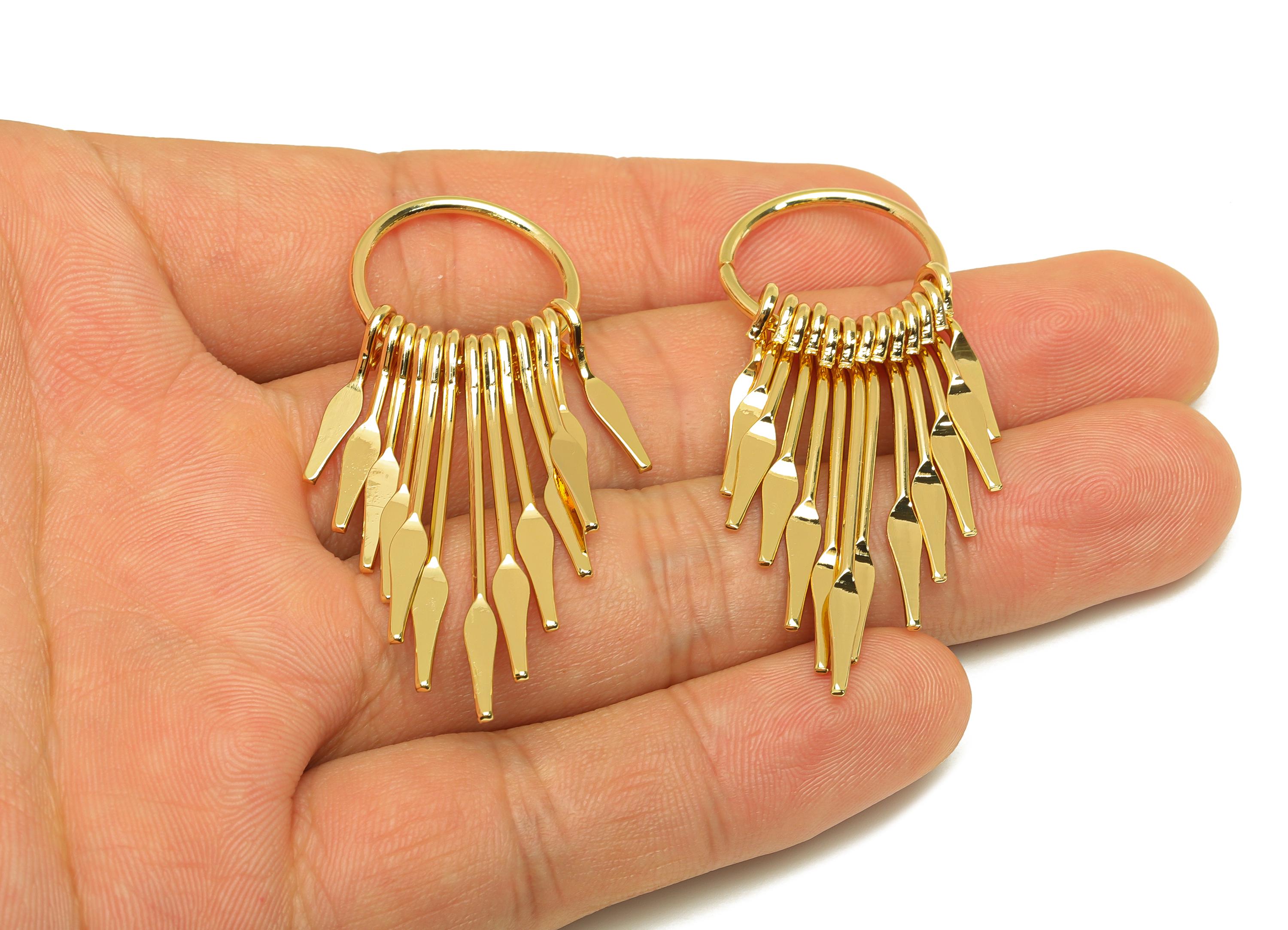 Brass Tassel Earring Charm - Wing Dangle Tassel Wire Earring Charm - Hammered Earring Charm - 18K Real Gold Plated - 53.9x19x1mm - RGP7307 - DOMEDBAZAAR