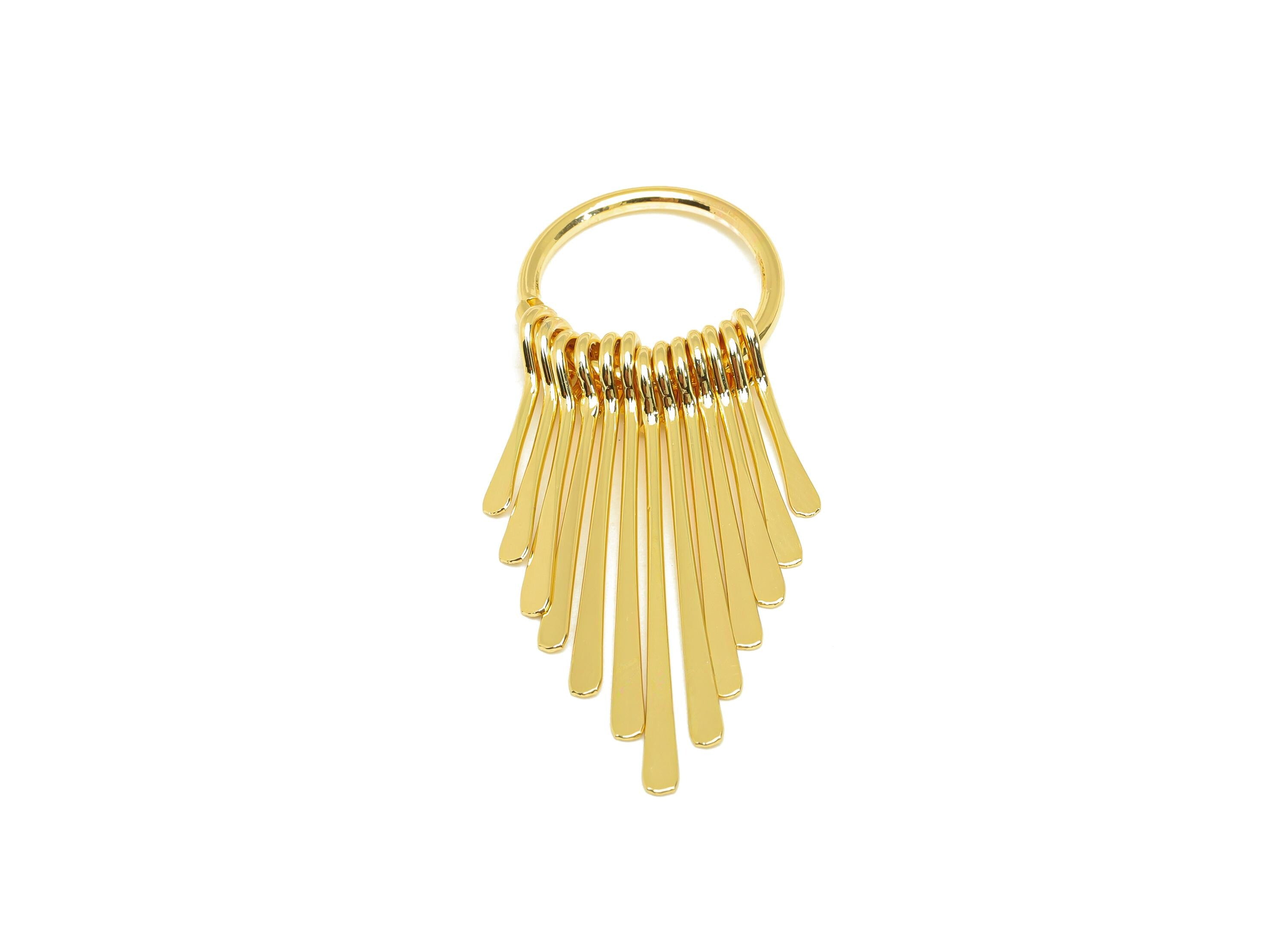Brass Tassel Earring Charm - Hammered Tassel Wire Earring Charm - 13 Wire Tassel Earring Charm - 18K Real Gold Plated - 48x17x1mm - RGP7306 - DOMEDBAZAAR