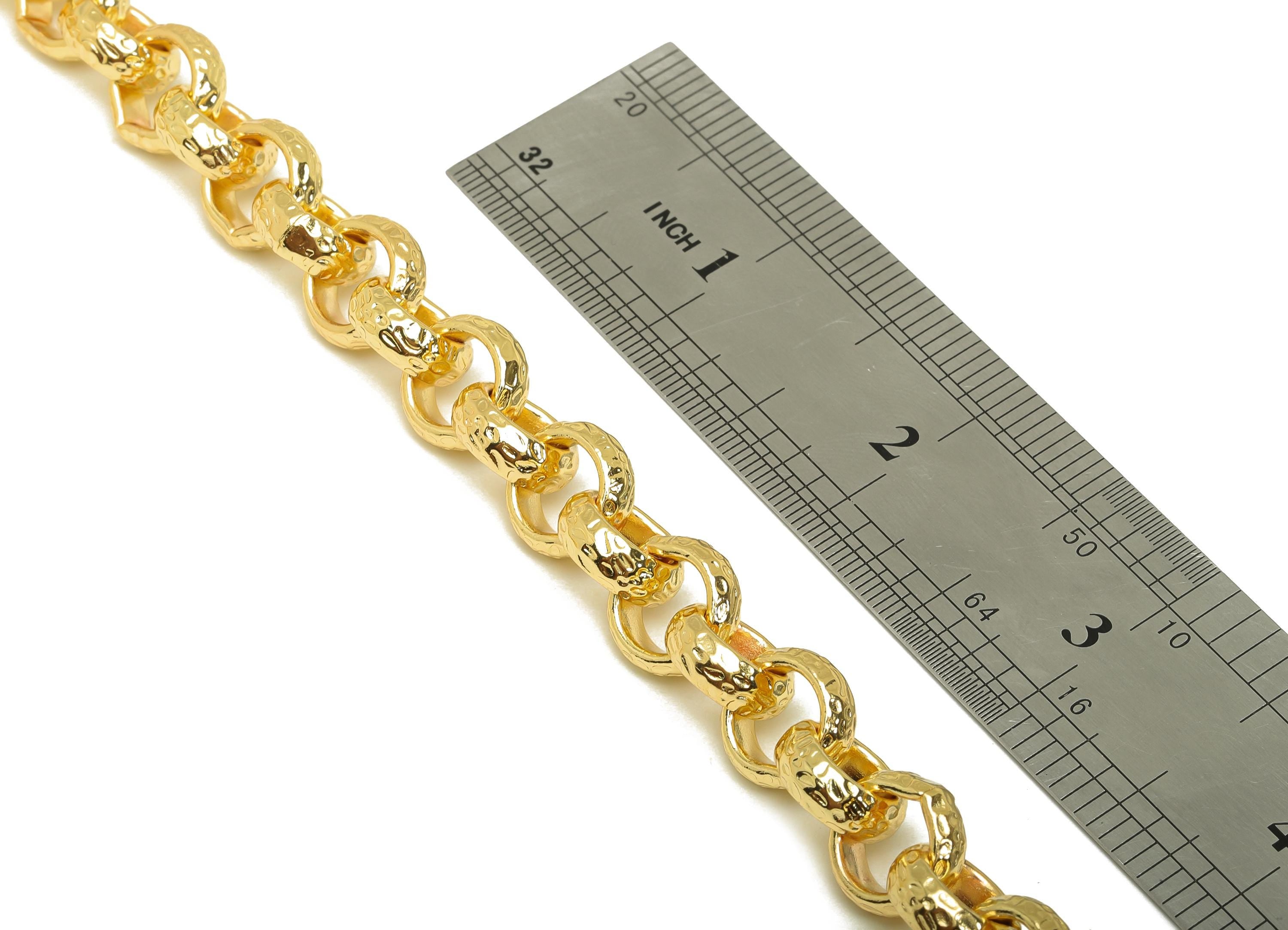 Brass 12mm Rolo Chain - Brass Textured Round Rolo Chain - Brass Textured Hammered Chain - Handmade Chain - 18K Real Gold Plated - RGP7297 - DOMEDBAZAAR
