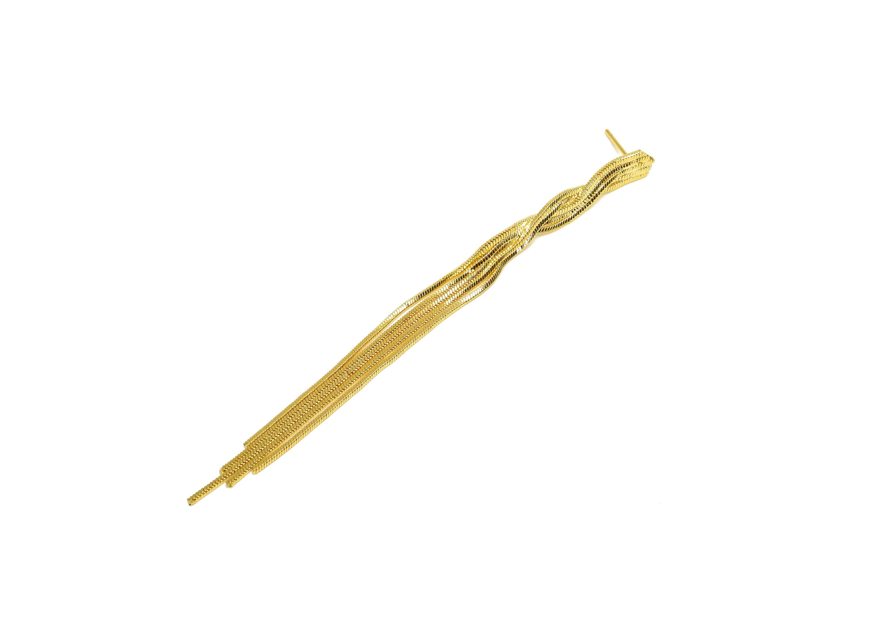 Brass Tassel Earring Stud - Tassel Wire Earring Post - Snake Chian Tassel Earring Post - 18K Real Gold Plated - 97.7x5.53x1.33mm - RGP7321 - DOMEDBAZAAR