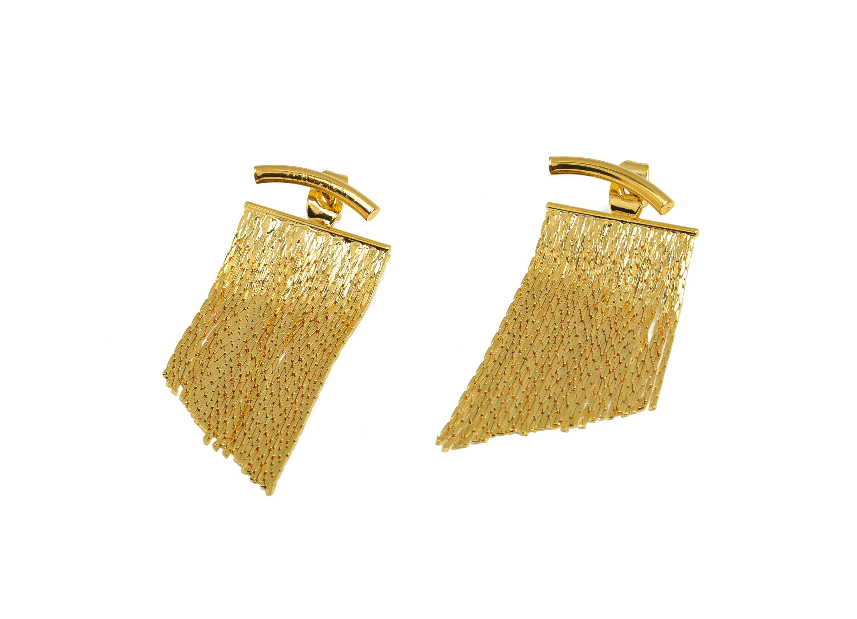 Brass Tassel Earring Stud - Bent Stick Tassel Earring Post - Snake Chian Tassel Earring Post - 18K Real Gold Plated - 43.3x18x1mm - RGP7317 - DOMEDBAZAAR