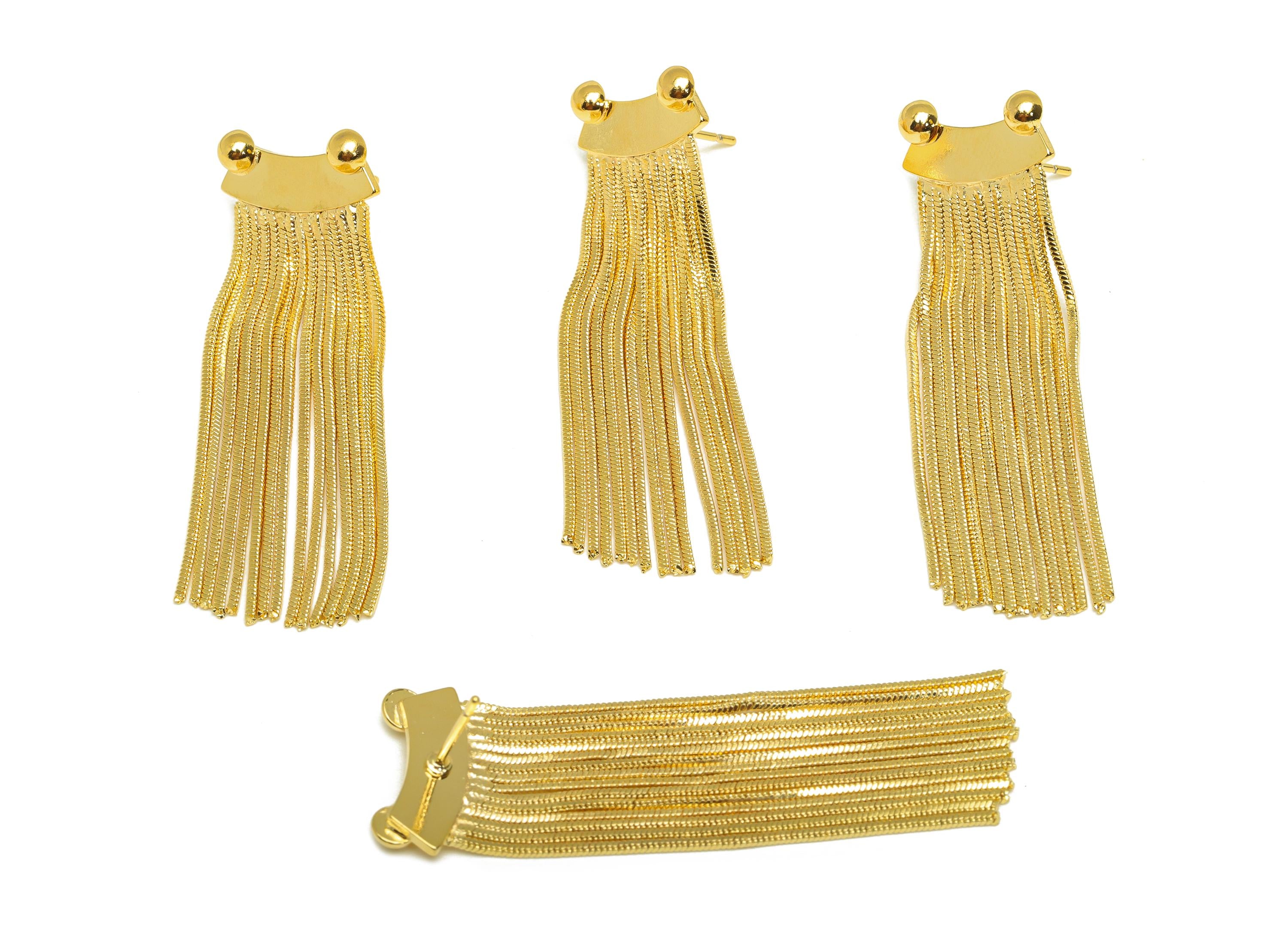 Brass Tassel Stud - Brass Bent Tassel Earring Post - Snake Chian Tassel Earring Post - 18K Real Gold Plated - 52.9x16.68x0.86mm - RGP7319 - DOMEDBAZAAR