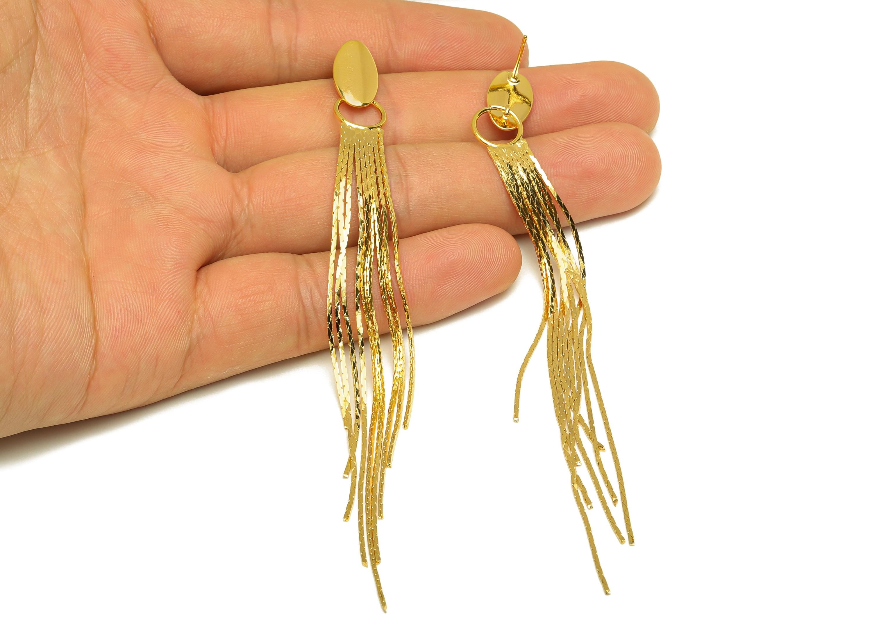Brass Tassel Earring Stud - Bent Oval Tassel Earring Post - Geometry Chian Tassel Earring Post - 18K Real Gold Plated - 112x9x1mm - RGP7316 - DOMEDBAZAAR