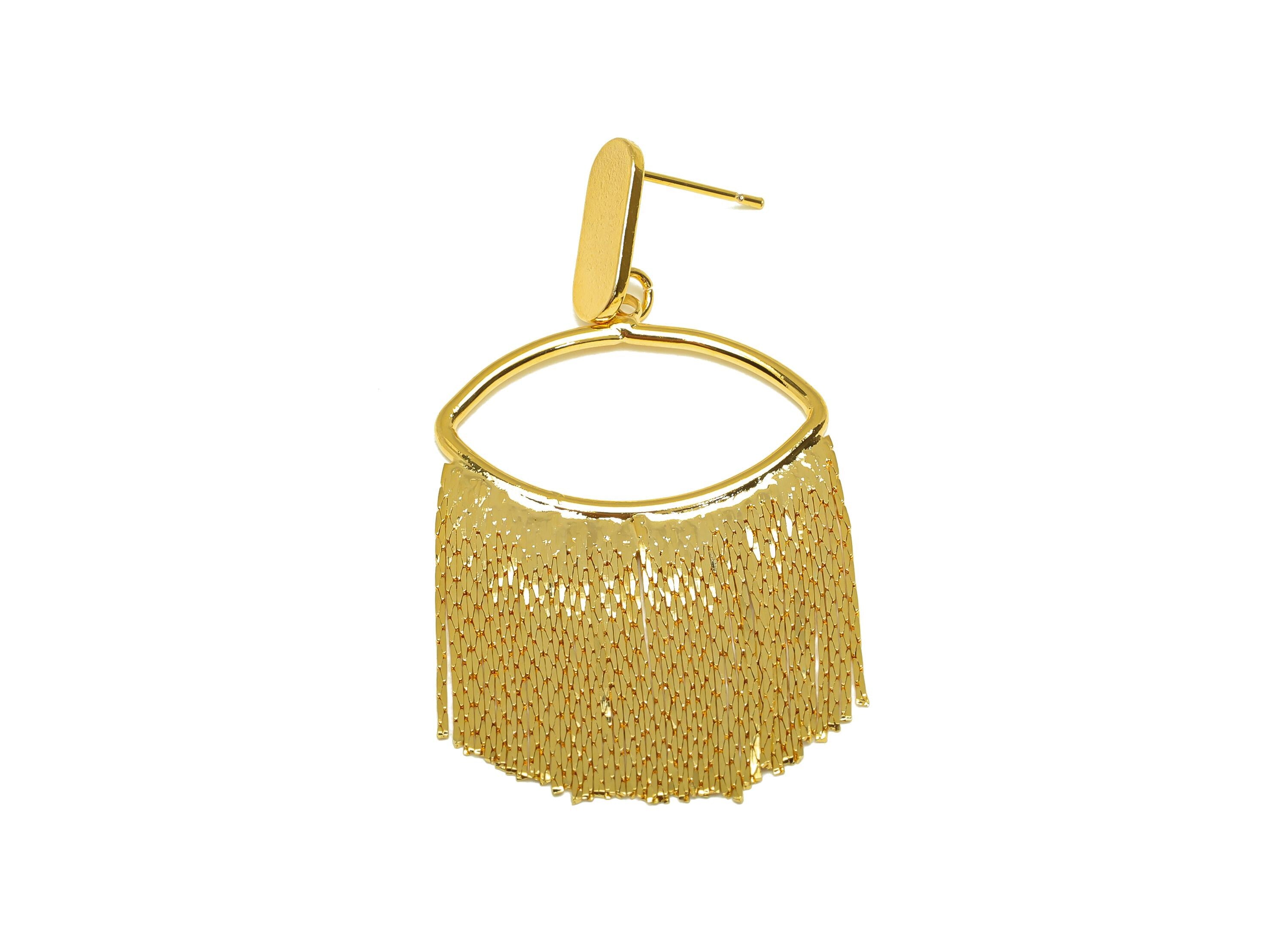 Brass Tassel Earring Stud - Marquise Tassel Earring Post - Geometry Chian Tassel Earring Post - 18K Real Gold Plated - 53x27x1mm - RGP7315 - DOMEDBAZAAR