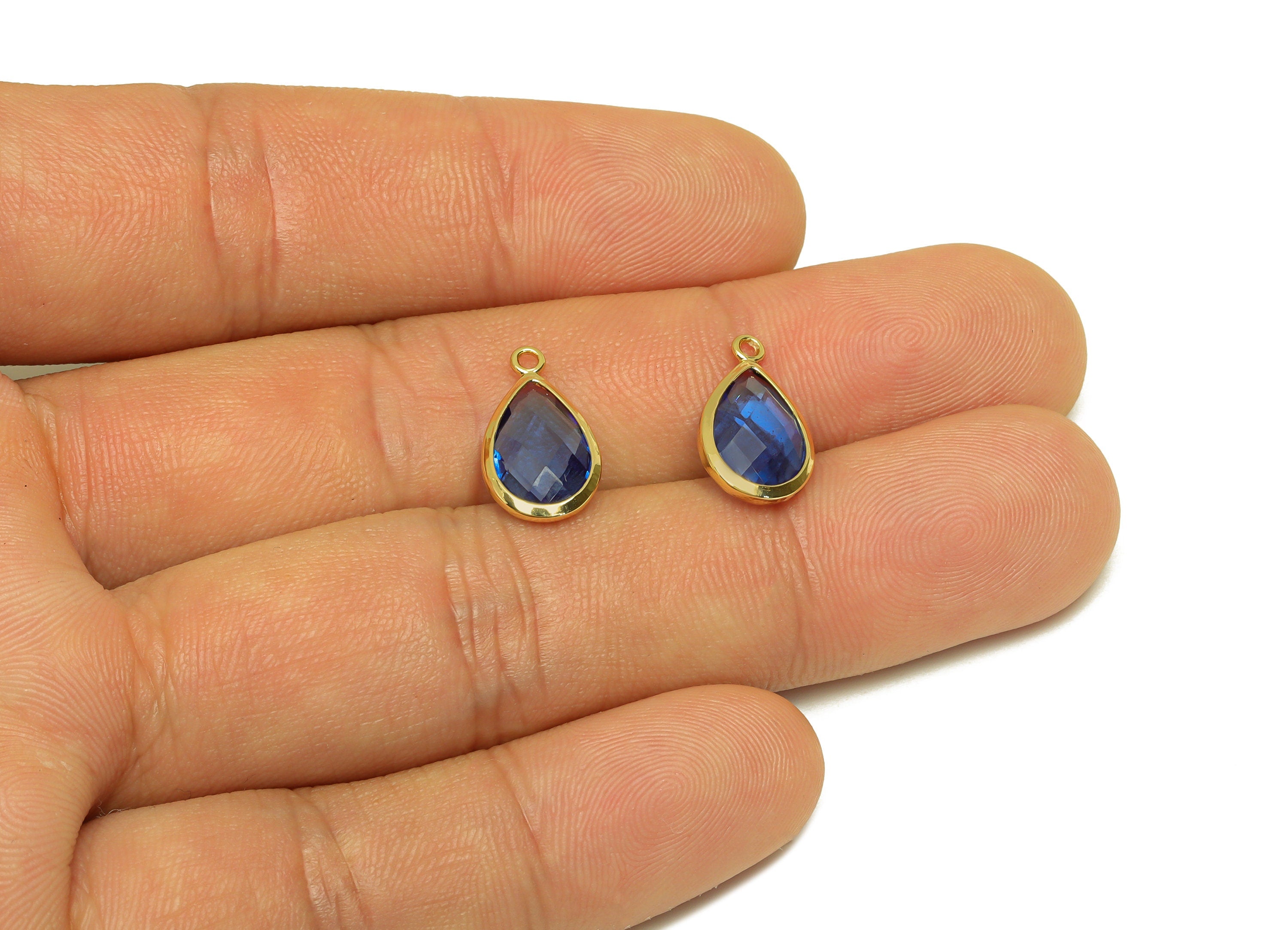 Brass Teardrop Earring Charm - Brass Faceted Glass Earring Charm - Brass Royal Blue Charm - 18K Real Gold Plated - 15x9x4mm - RGP6919C - DOMEDBAZAAR