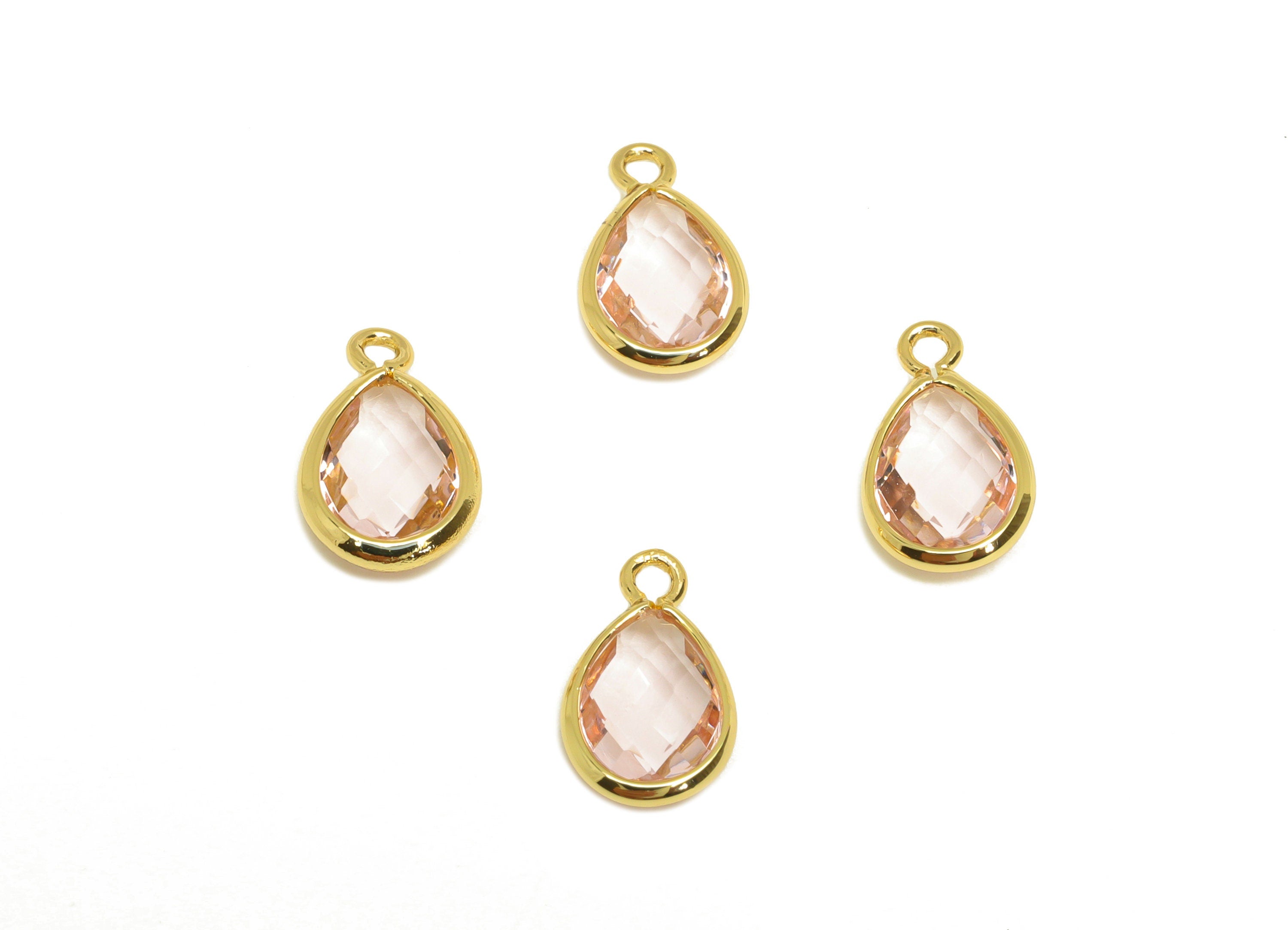 Brass Teardrop Earring Charm - Brass Faceted Glass Earring Charm - Brass Pink Charm - 18K Real Gold Plated - 11.52x6.88x3.18mm - RGP6921A - DOMEDBAZAAR