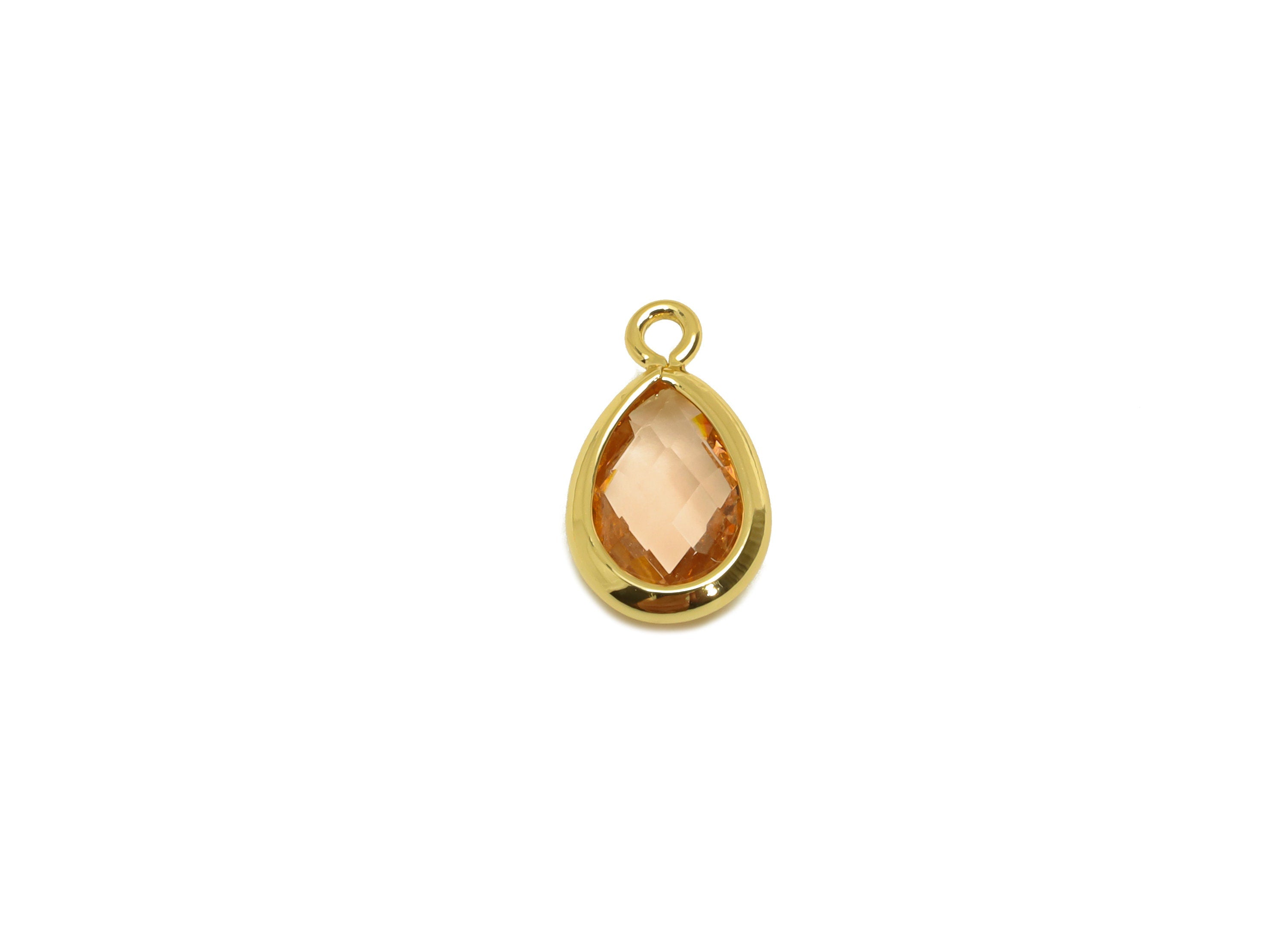Brass Teardrop Earring Charm - Brass Faceted Glass Earring Charm - Brass Aqua Red Charm - 18K Real Gold Plated - 11.52x6.88x3mm - RGP6921B - DOMEDBAZAAR