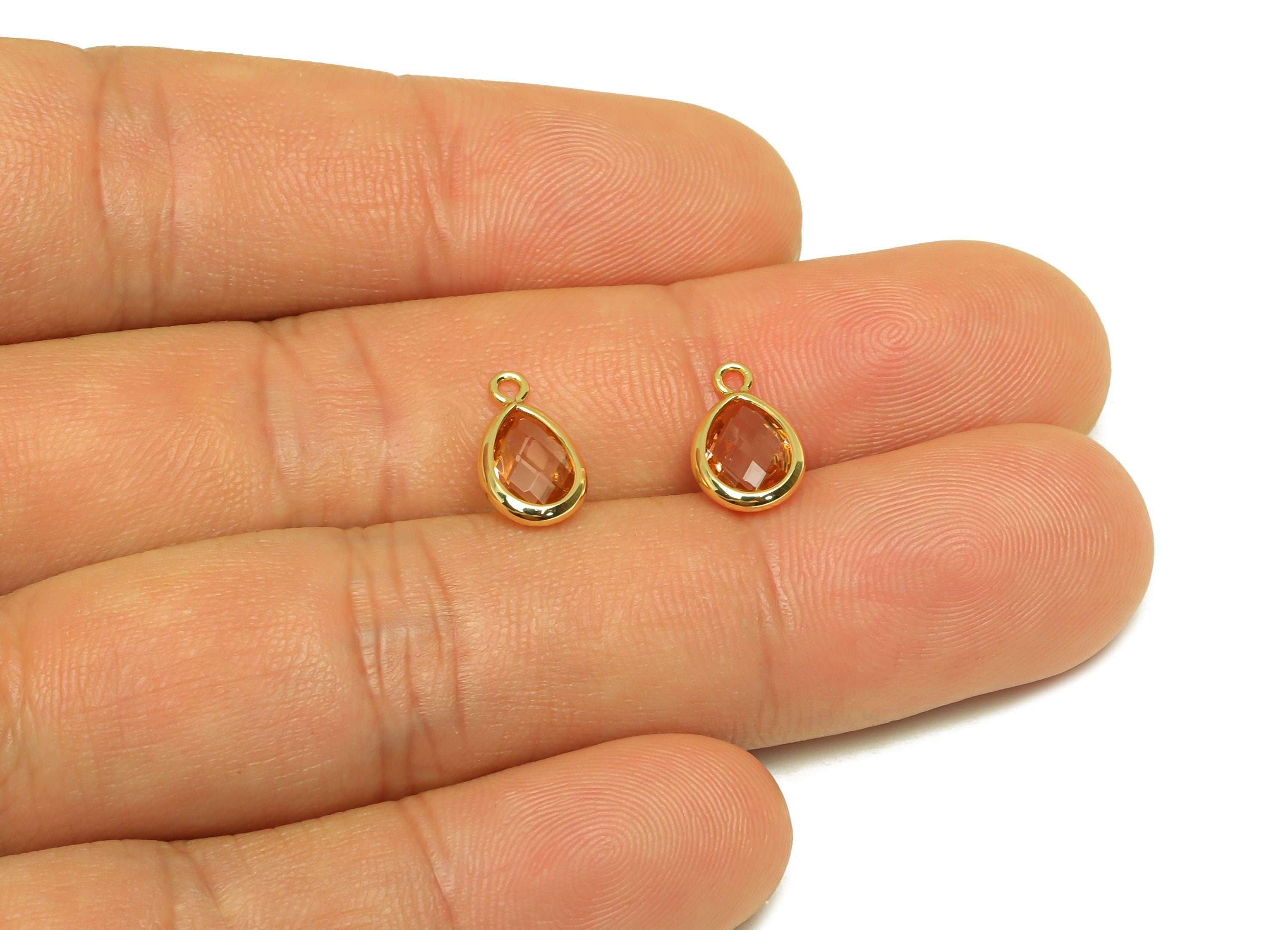Brass Teardrop Earring Charm - Brass Faceted Glass Earring Charm - Brass Aqua Red Charm - 18K Real Gold Plated - 11.52x6.88x3mm - RGP6921B - DOMEDBAZAAR