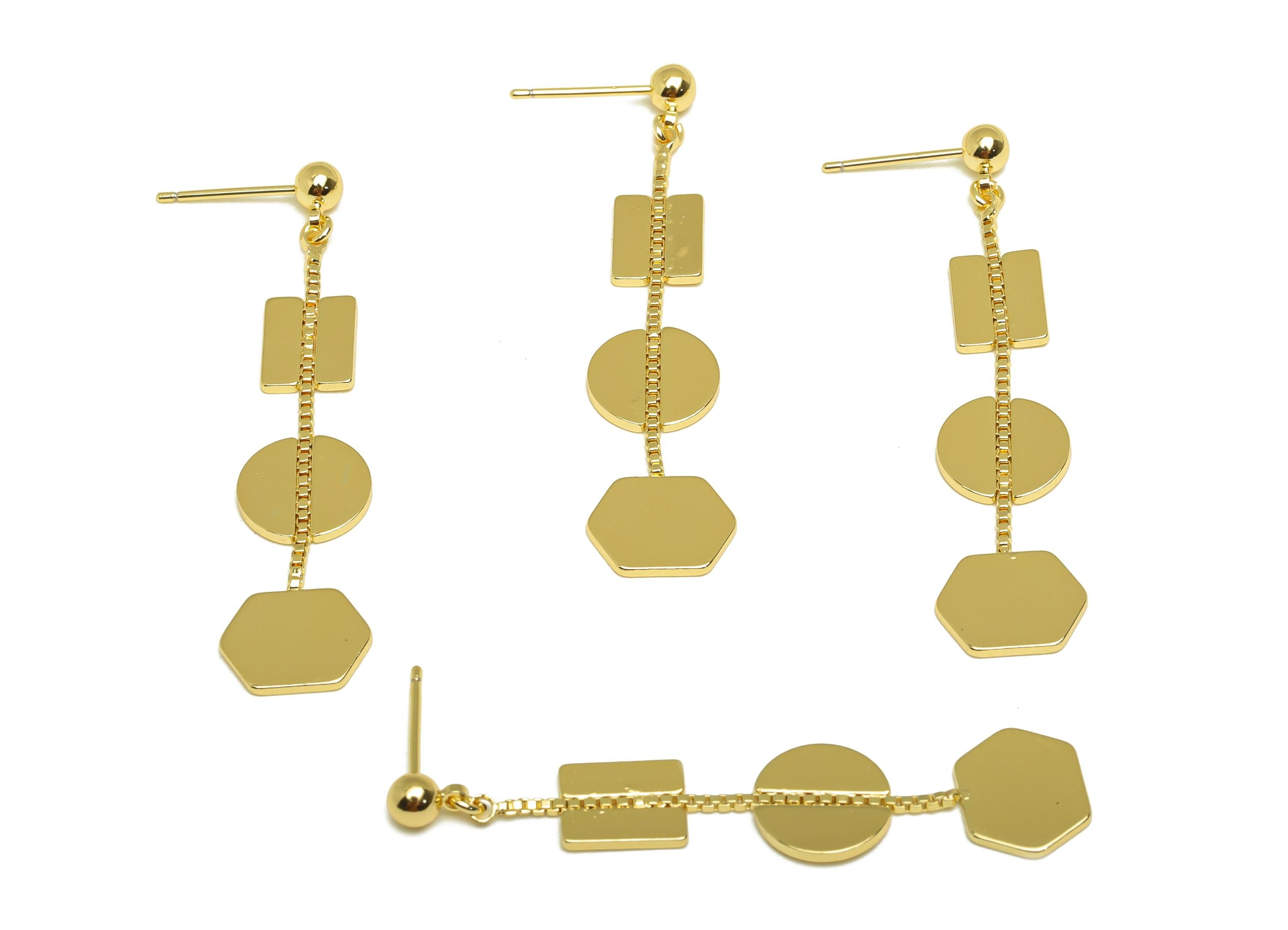 Brass Tassel Earring Charm - Geometry Tassel Box Chain Earring Charm - Dangle Earring Charm - 18K Real Gold Plated - 50x11.21x1mm - RGP7325 - DOMEDBAZAAR
