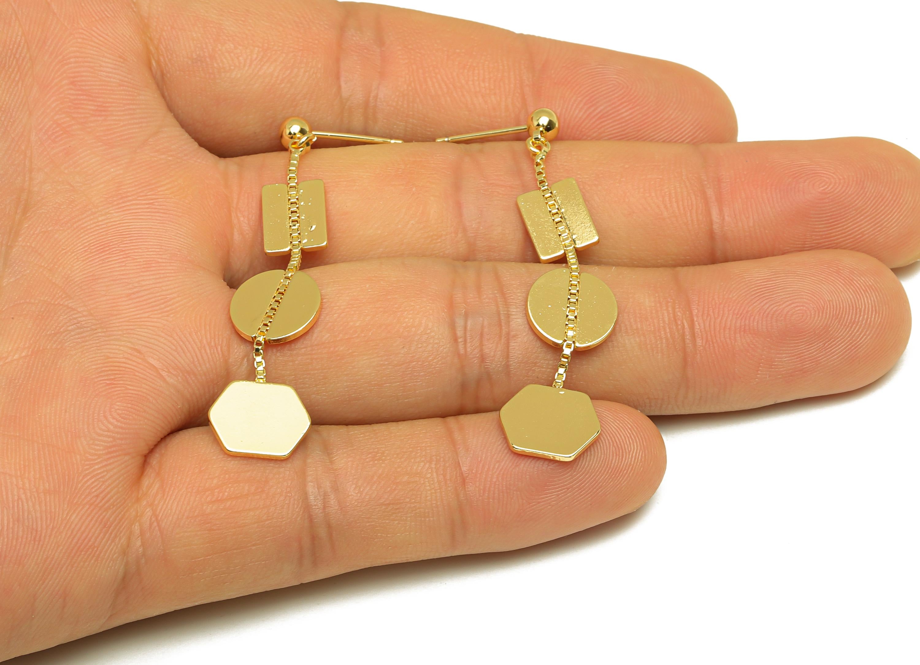 Brass Tassel Earring Charm - Geometry Tassel Box Chain Earring Charm - Dangle Earring Charm - 18K Real Gold Plated - 50x11.21x1mm - RGP7325 - DOMEDBAZAAR