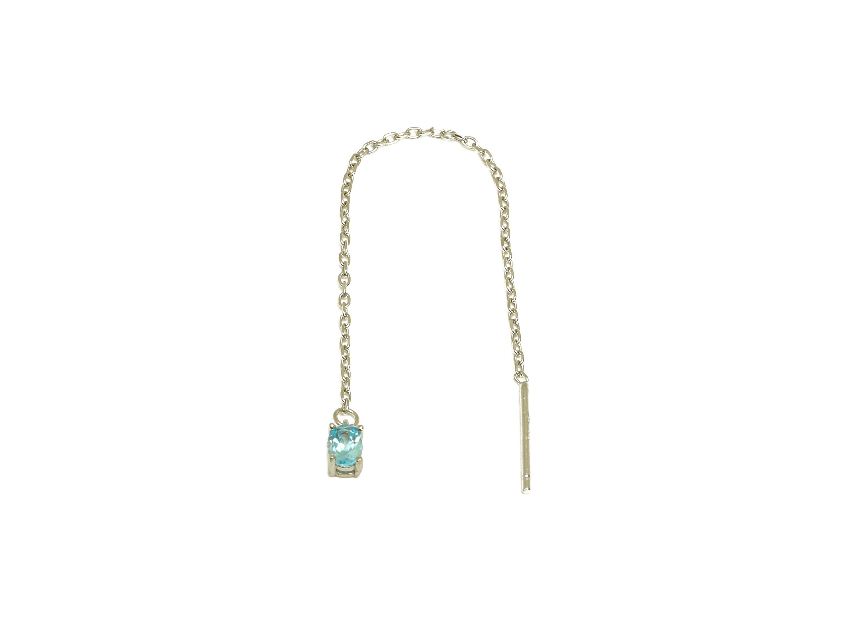 Blue Topaz Tassel Earring Post - 925 Silver Oval Crystal Earring Post - Natural Stone Dangle Gemstone Silver Earring Post - 82x3mm -RGP7344C - DOMEDBAZAAR