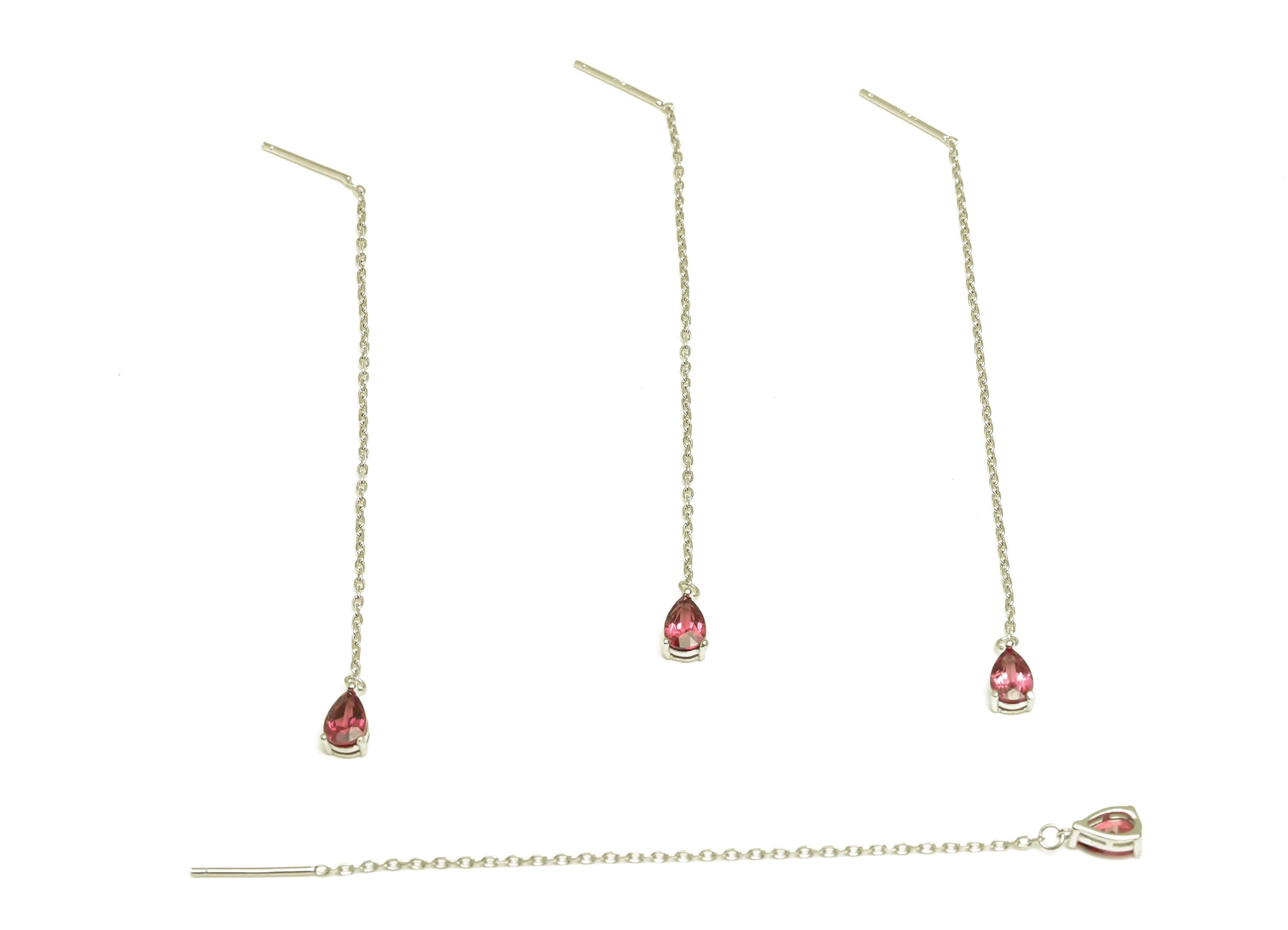 Garnet Tassel Earring Post - Teardrop Silver Crystal Earring Post - Natural Stone Dangle Gemstone Earring Post - 86x3mm - RGP7345E - DOMEDBAZAAR