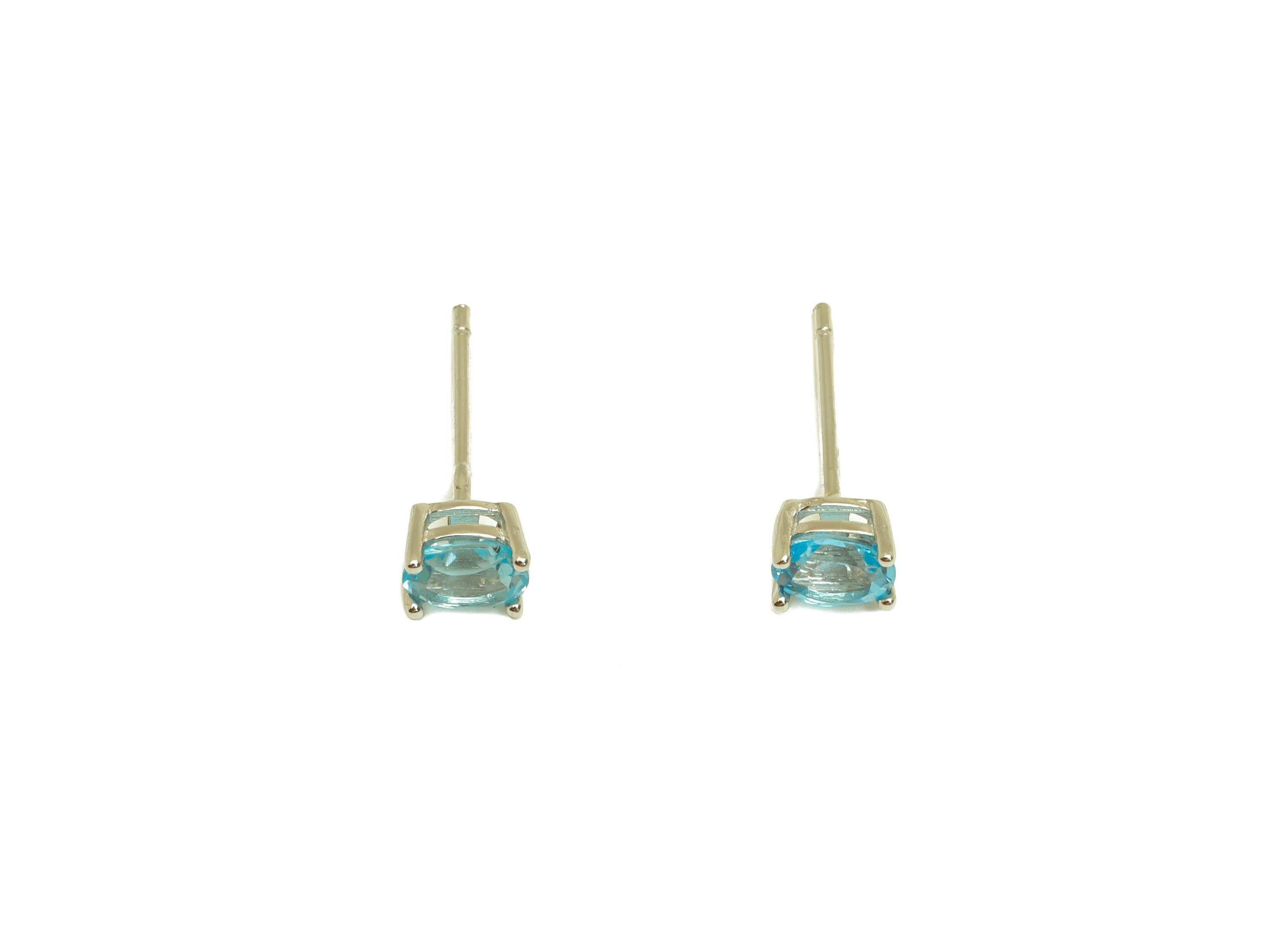 Blue Topaz Silver Earring Post - Oval Silver Crystal Earring Post - Oval Natural Stone Earring Stud - 925 Silver Post - 14x4x0.6mm -RGP7346B - DOMEDBAZAAR