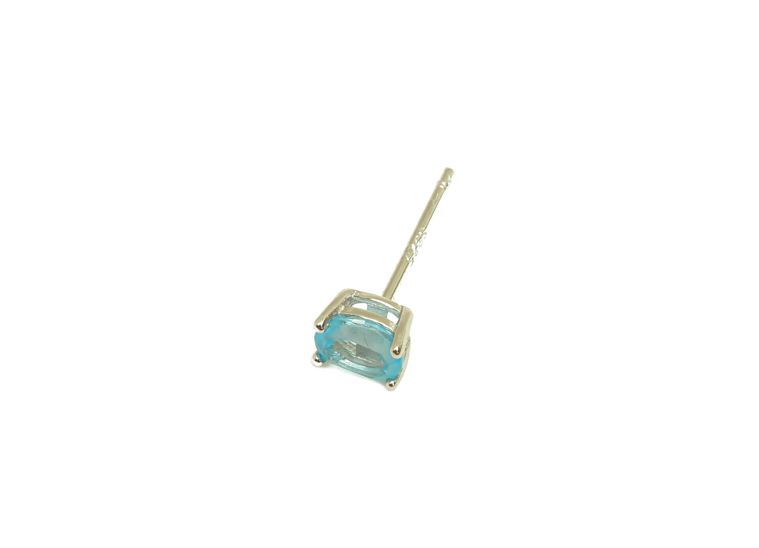 Blue Topaz Silver Earring Post - Oval Silver Crystal Earring Post - Oval Natural Stone Earring Stud - 925 Silver Post - 14x4x0.6mm -RGP7346B - DOMEDBAZAAR