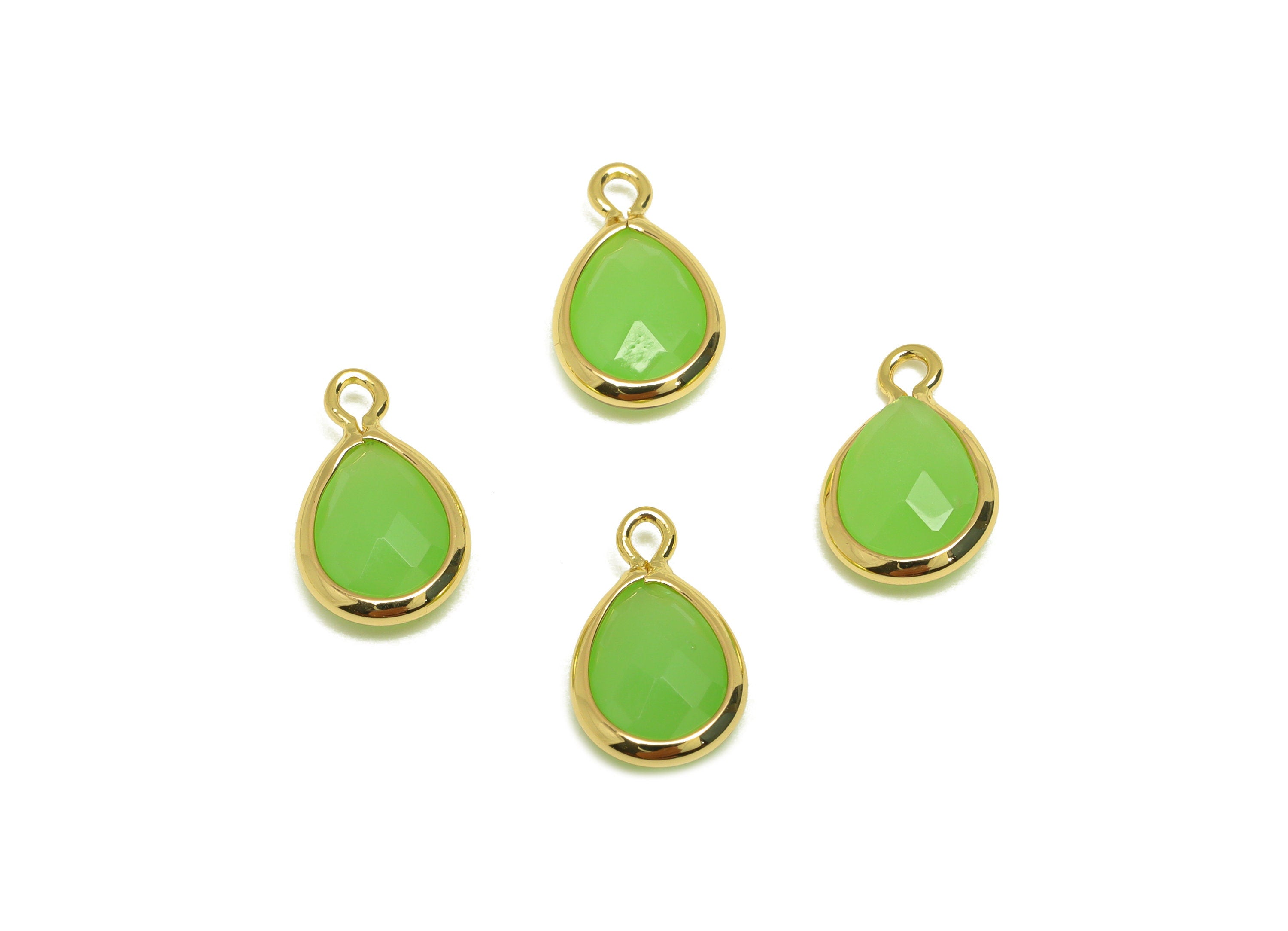 Brass Teardrop Earring Charm - Brass Faceted Glass Earring Charm - Light Green Glass Earring Charm - 18K Real Gold Plated -11x6x3mm-RGP6921K - DOMEDBAZAAR