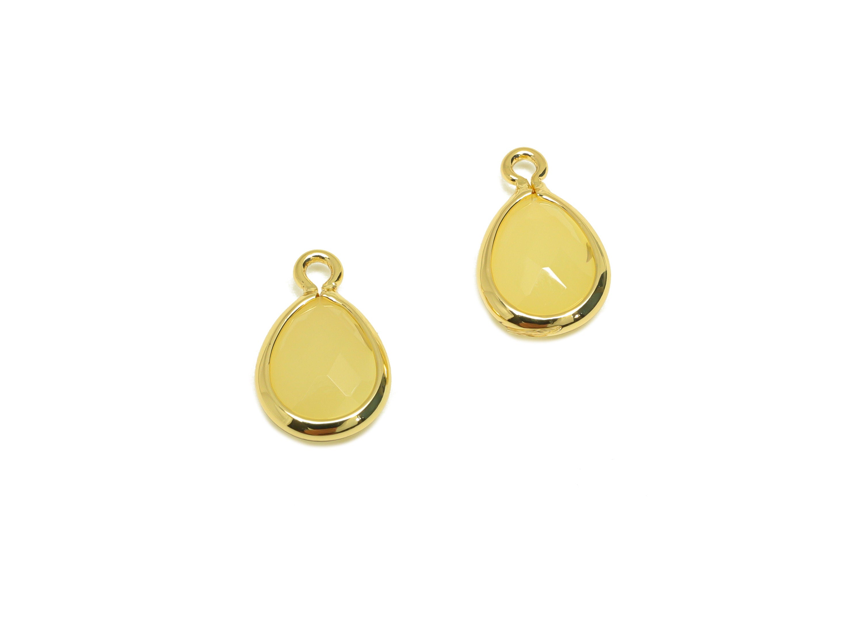 Brass Teardrop Earring Charm - Brass Faceted Glass Earring Charm - Brass Topaz Earring Charm - 18K Real Gold Plated - 11x6x3mm-RGP6921N - DOMEDBAZAAR
