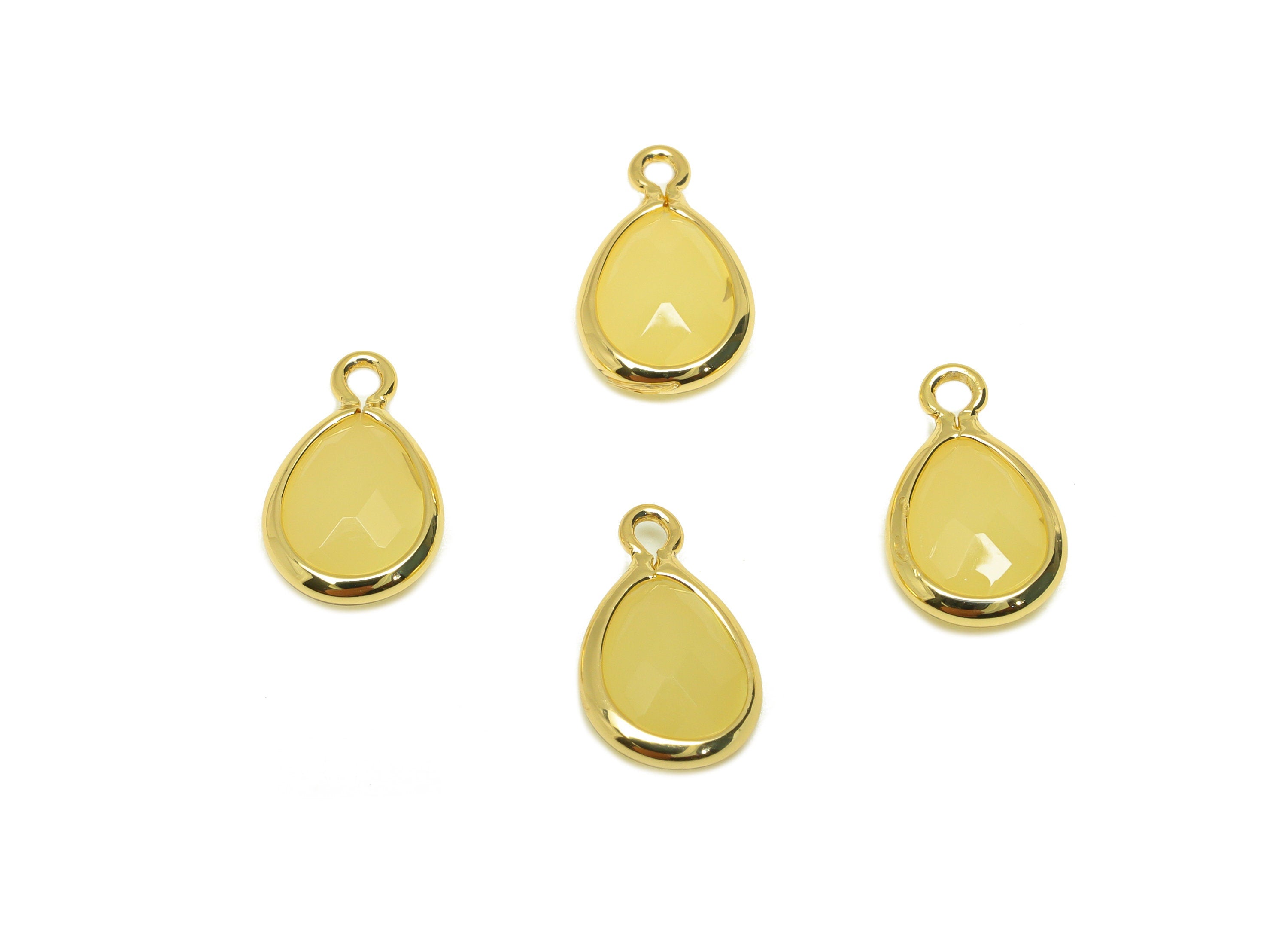 Brass Teardrop Earring Charm - Brass Faceted Glass Earring Charm - Brass Topaz Earring Charm - 18K Real Gold Plated - 11x6x3mm-RGP6921N - DOMEDBAZAAR